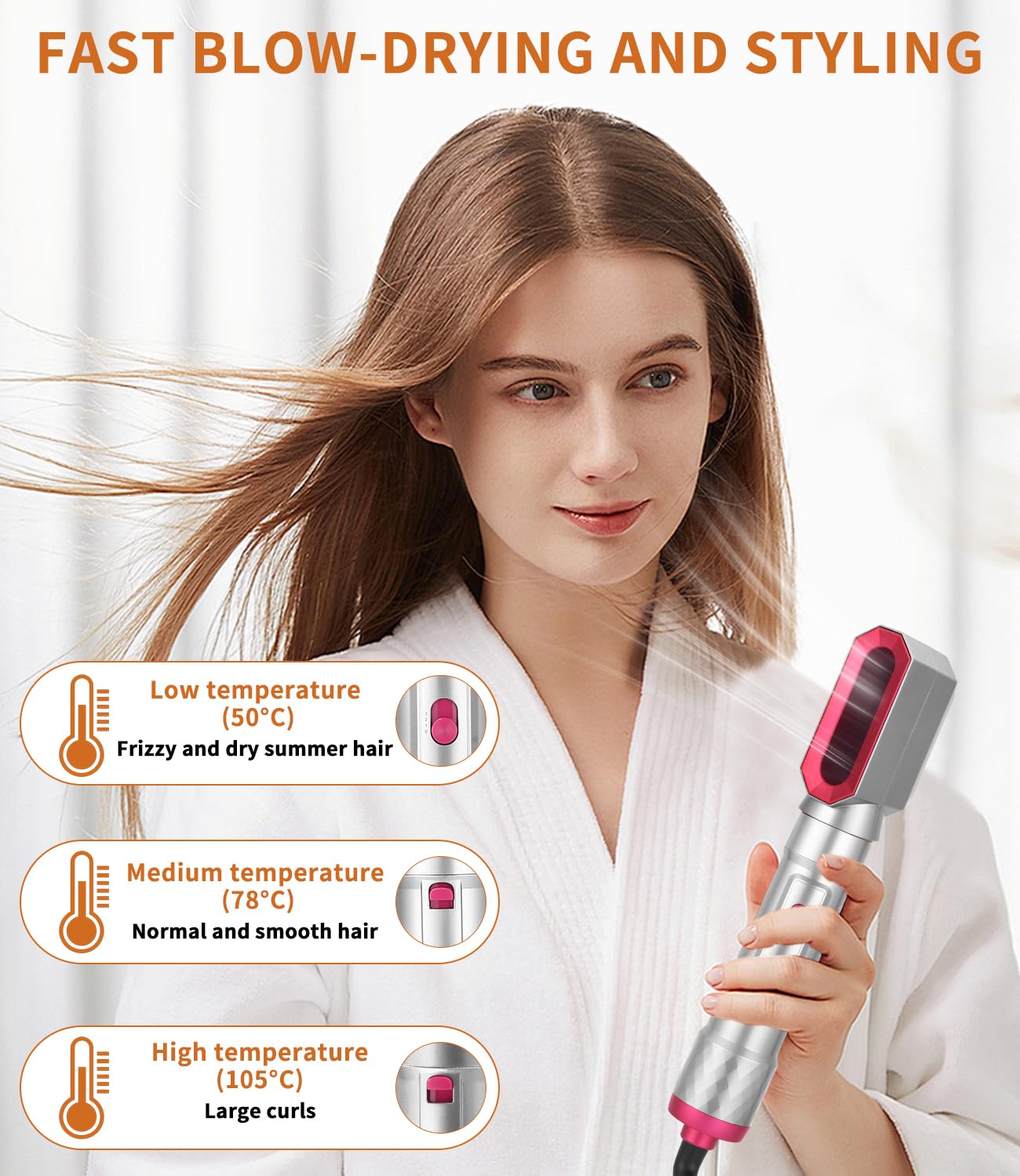 Cepillo Secador de Pelo Air Styler 6 en 1,Secador de Pelo Profesional de 1000W,Tecnología Iónica,Moldeador de Pelo, Automático de Rizado de Aire, Hair Styler para Todos Los Peinados