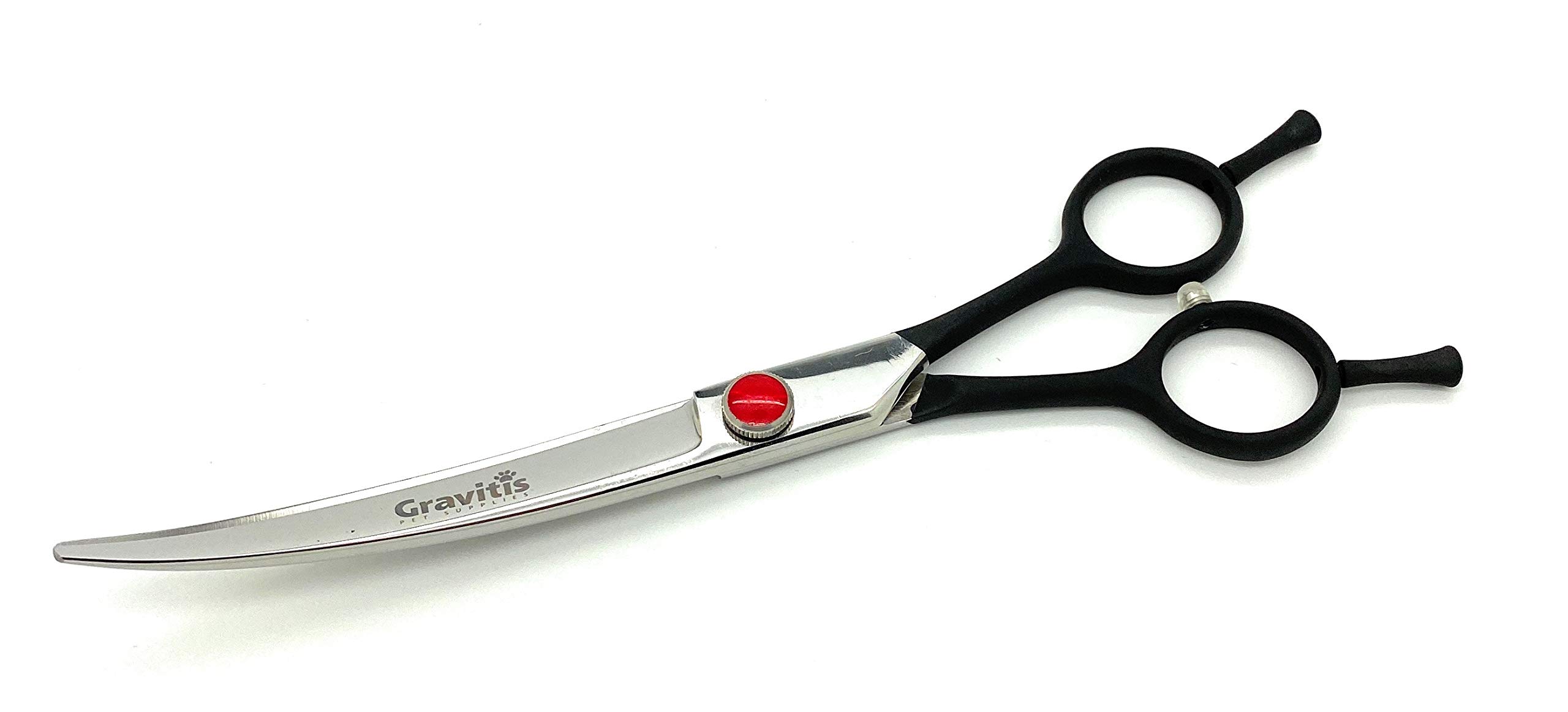 Gravitis Pet Supplies Professional Curved Dog Grooming Scissors – 7.5” Ambidextrous Up-curved scissors suitable for right or left-handed dog grooming (Black)