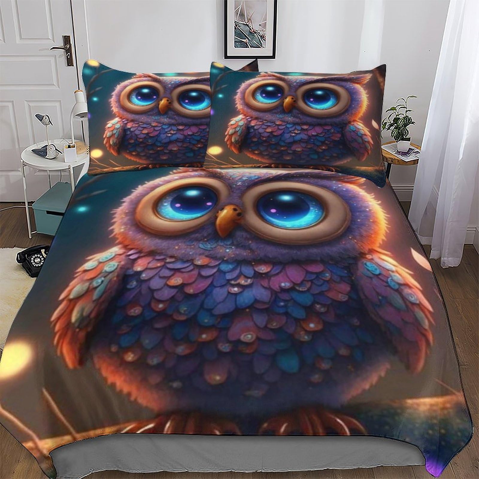 Dcccy Boys Owl-1 Owl Bedding Quilt Cover 3 Pieces Sets Soft Duvet Cover Comfortable Duvet Cover With Pillowcases For Girls Double (200X200cm)