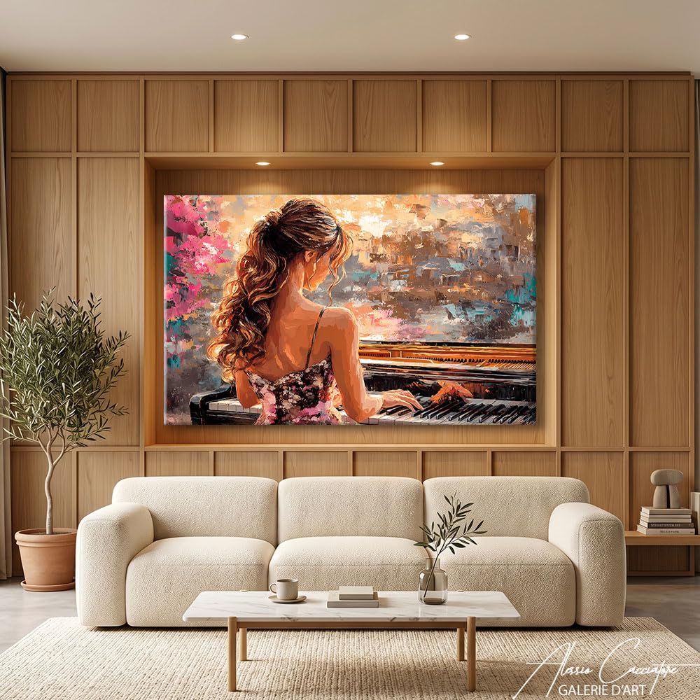 Lavagna da donna con cornice, stampa su tela, musica - decorazione da parete per ufficio - Quadro su tela Musica - idea regalo per musicista - decorazione da parete soggiorno moderno, 120 x 80 cm