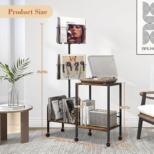 Miniatura 6 de Soporte para tocadiscos, almacenamiento de discos de vinilo giratorio, mesa de tocadiscos con almacenamiento de vinilo, soporte para discos de