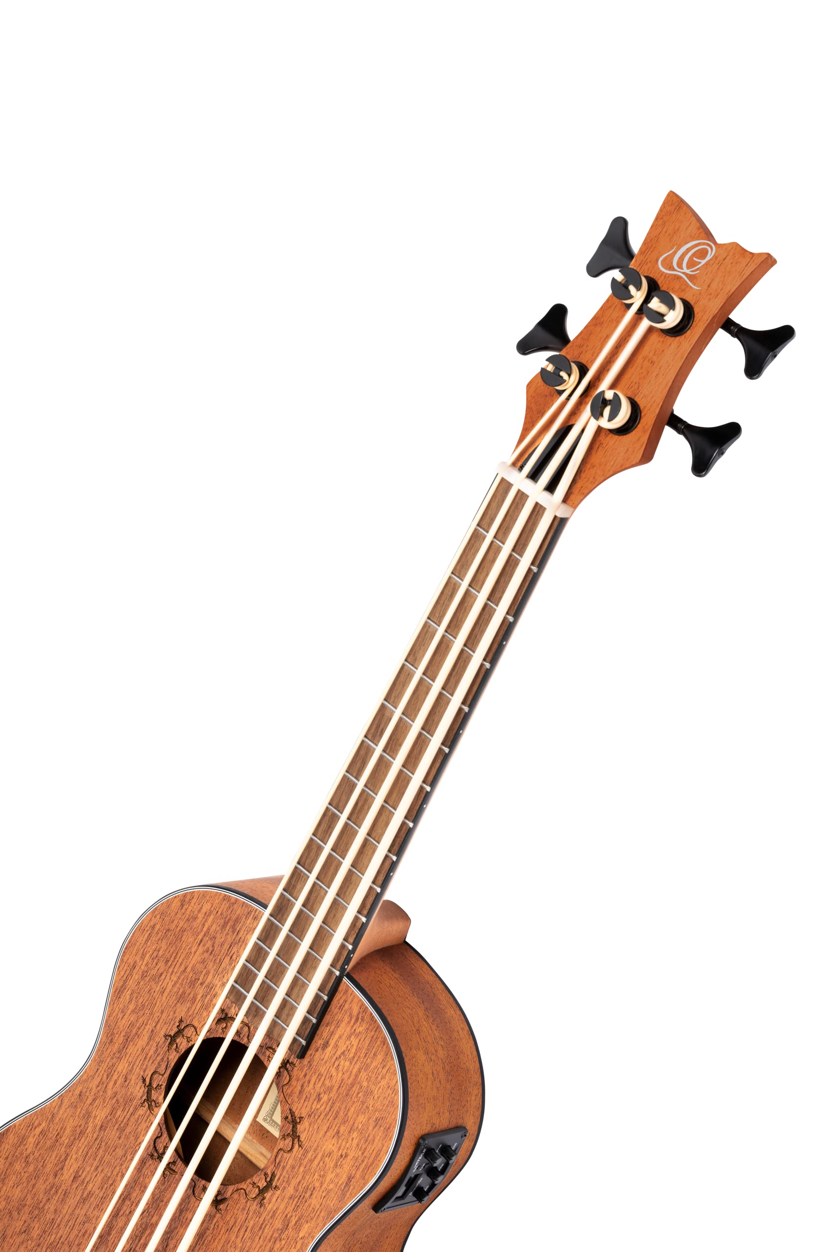 Ortega Guitars Travel Bass elettro-acustico - mancino - Serie Lizard - Ukulele Basso - include Gig Bag - Mogano (LIZZY-BS-GB-L)