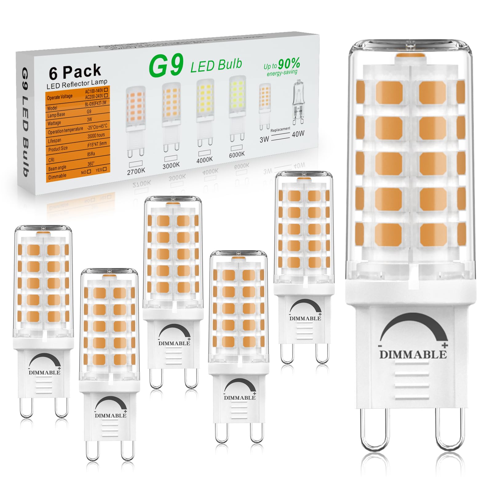BAOMING G9 LED Warmweiß Dimmbar 2700K 230V 3W Ersatz 40W G9 Halogenlampe, Energieeinsparung T4 Glühbirne Leuchtmittel 420Lm für Drinnen und Draußen Schmücken Beleuchtung Kein Flackern 6er