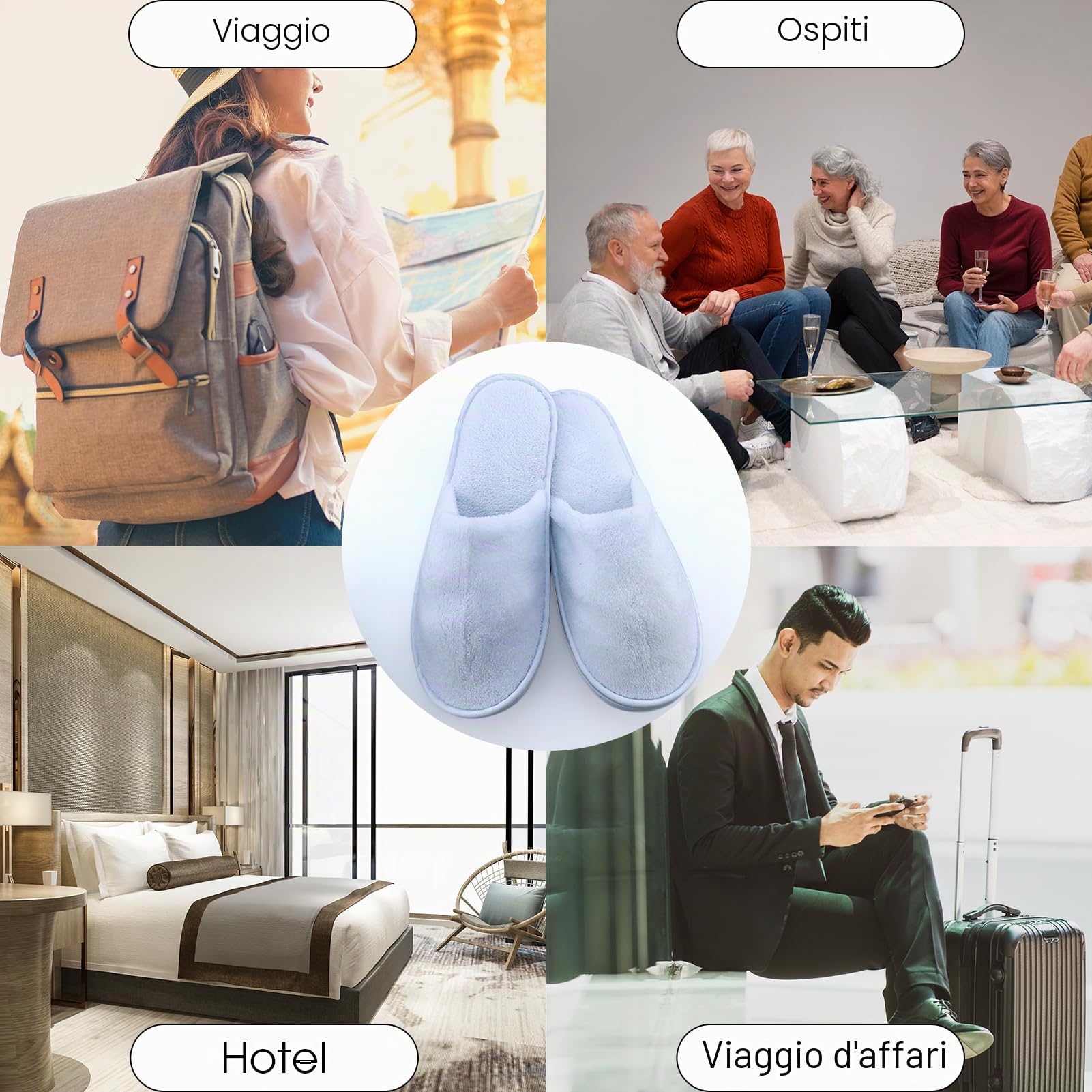 4 Paia Ciabatte Monouso per Hotel e Ospiti in Coral Velvet, Pantofole Punta Chiuse per Casa, Spa, Bagno, Uomini e Donne, Travel Home