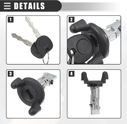Miniatura 7 de Motoforti Cilindro de bloqueo del interruptor de encendido, para Chevrolet Silverado 1500 2500 1999-2004, metal, con 2 llaves, tono negro plateado,