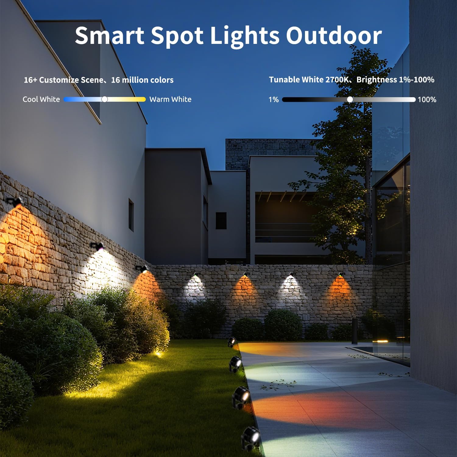 Smart RGBW Landscape Lights, 8 Pack Low Voltage Landscape Lighting with APP & Remote Control, IP65 Waterproof and Timing, Color Changing Outdoor Spot Lights for Yard,Garden,Lawn,Holiday Decor