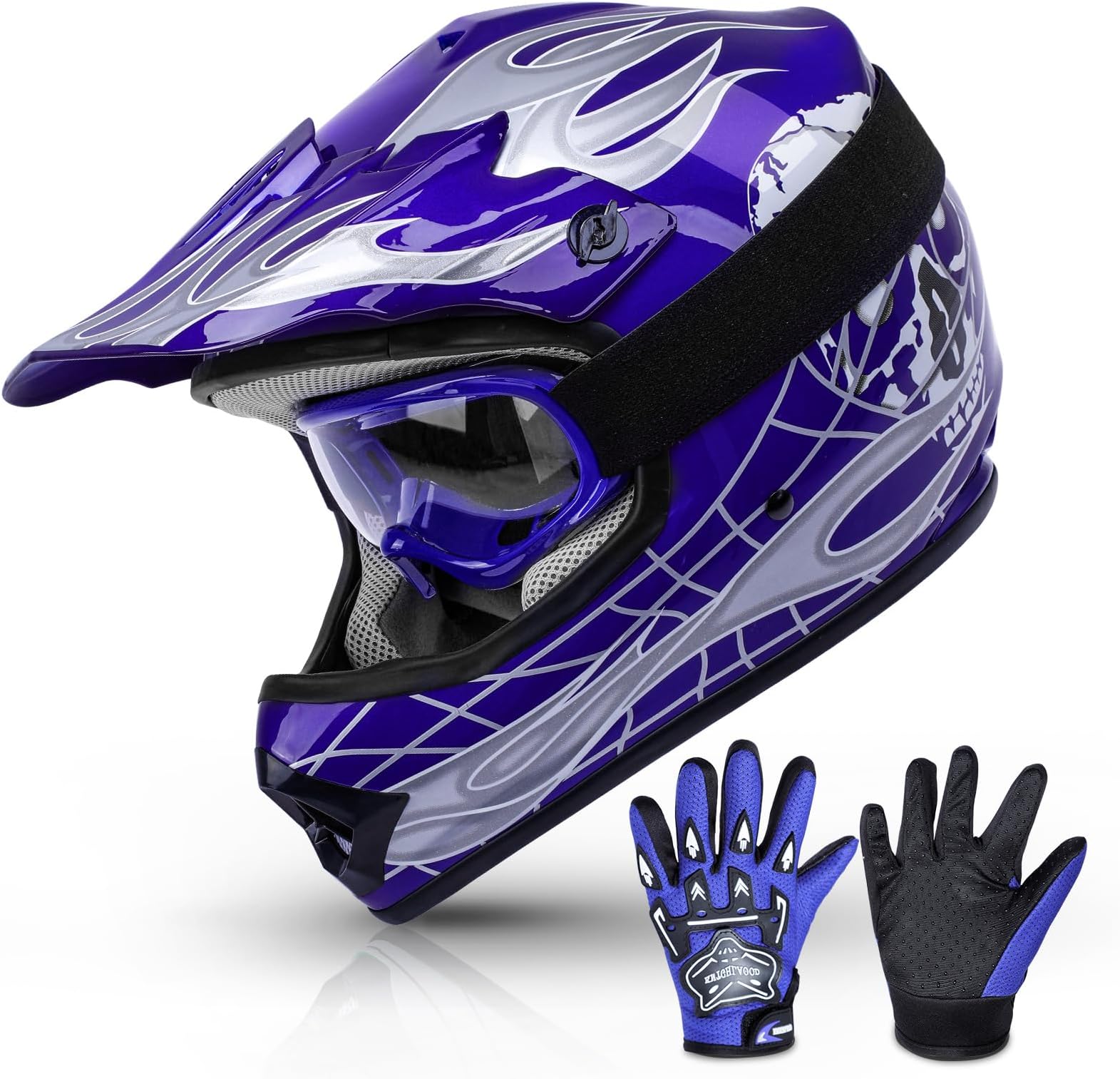 TCMT DOT Youth Kids Dirt Bike Helmet Youth Motocross Helmet Full Face ATV Four Wheeler Motorcycle BMX Helmet for Boys Girls, Off-Road Protective Gear with Goggles Gloves New