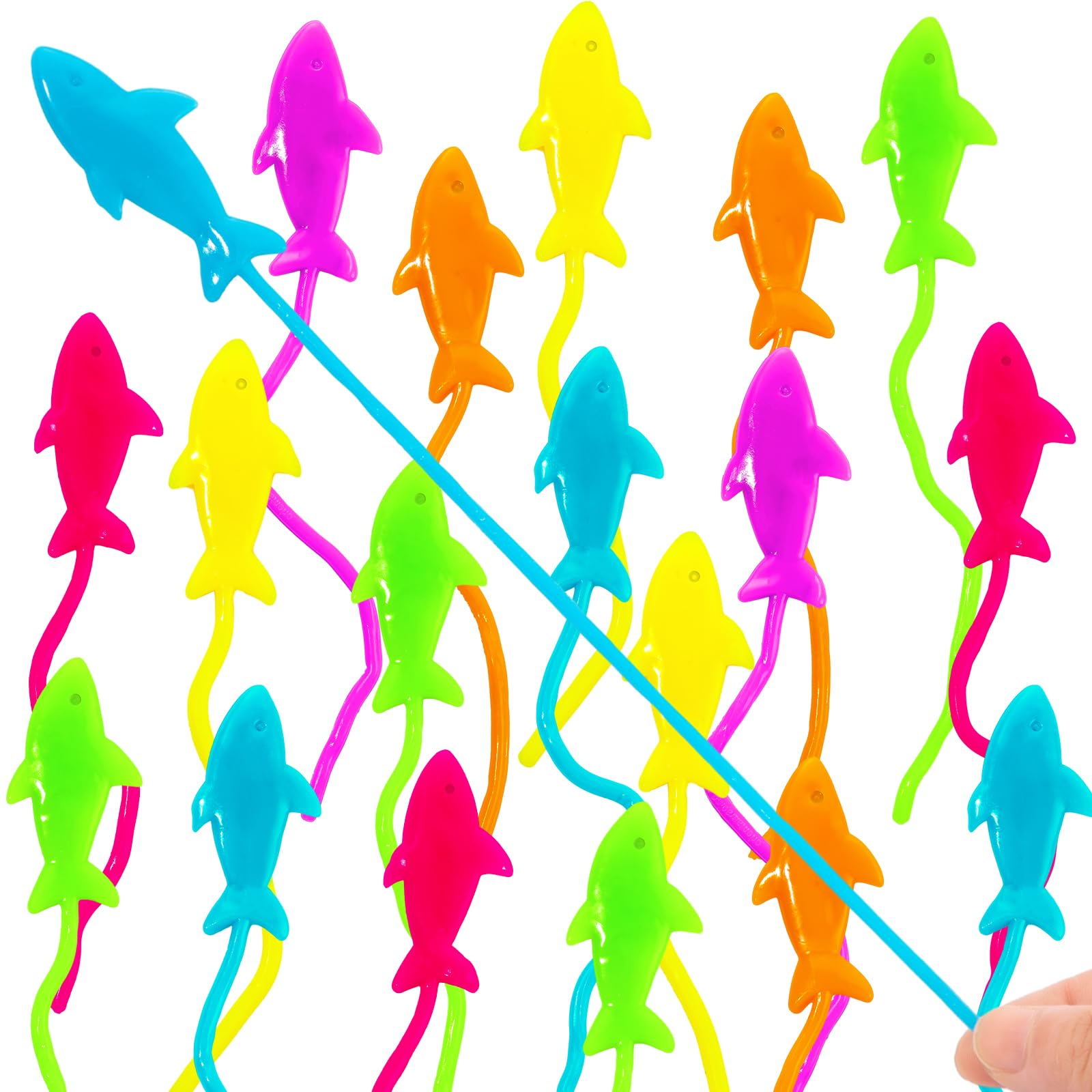 HLARTNET 50 PCS Sticky Shark Toys for Kids, Stretchy Shark Gifts Bulk, Ocean Under Sea Themed Favors Goodie Bags Stuffer, Classroom Prizes Students Rewards