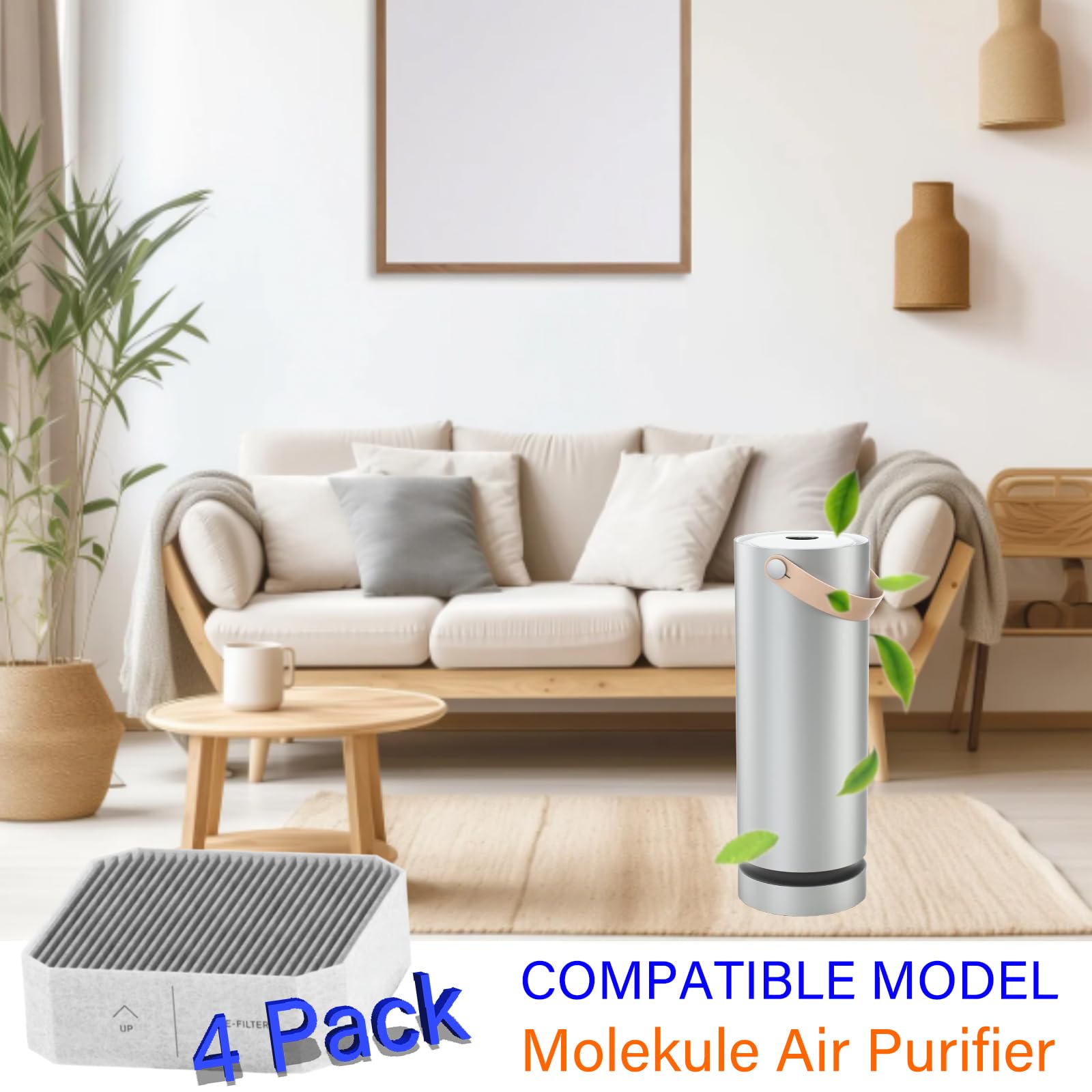 Prefiltro para purificador de aire Molekule con carbón activado de alta eficiencia, paquete de 4