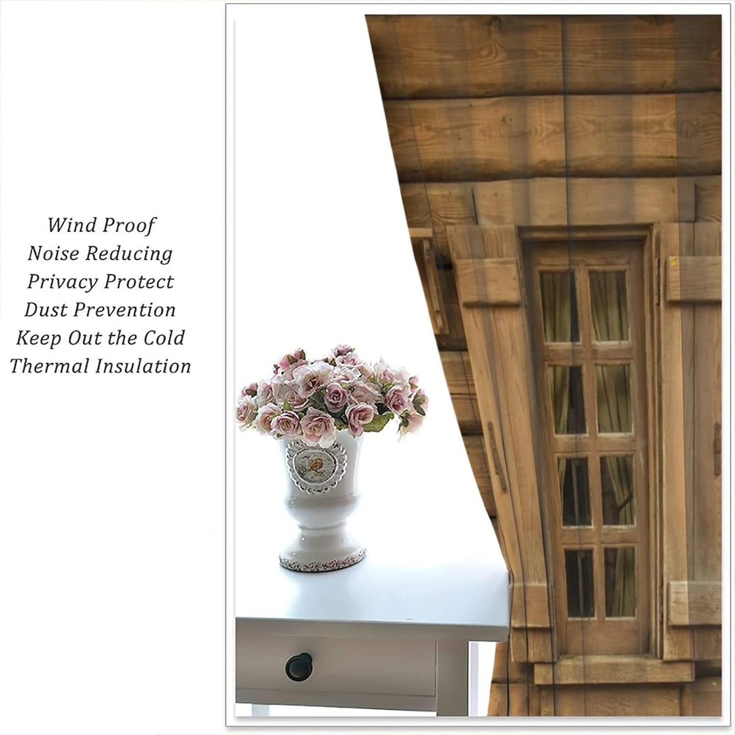 Western Curtains,Old Wheel Rustic Wooden House Countryside Vintage Theme Blackout Rod Pocket Window Drapes for Living Room Bedroom Kitchen Bathroom Decor W42xL45in