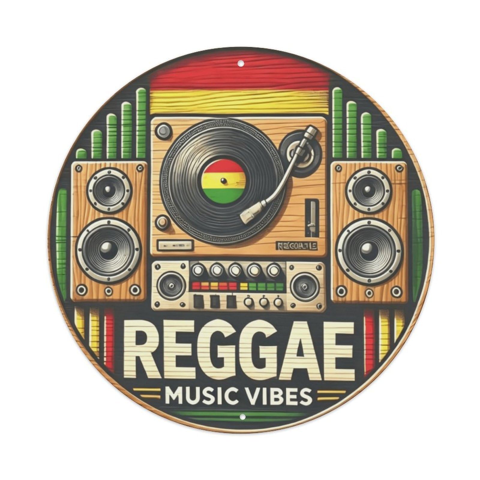Ldfuieksufg Style Reggae Music Vinyl Turntable Round Metal Sign Vintage Aluminium Metal Sign, Retro Wall Decor For Home, Bar, Garage & Farmhouse 20X20cm