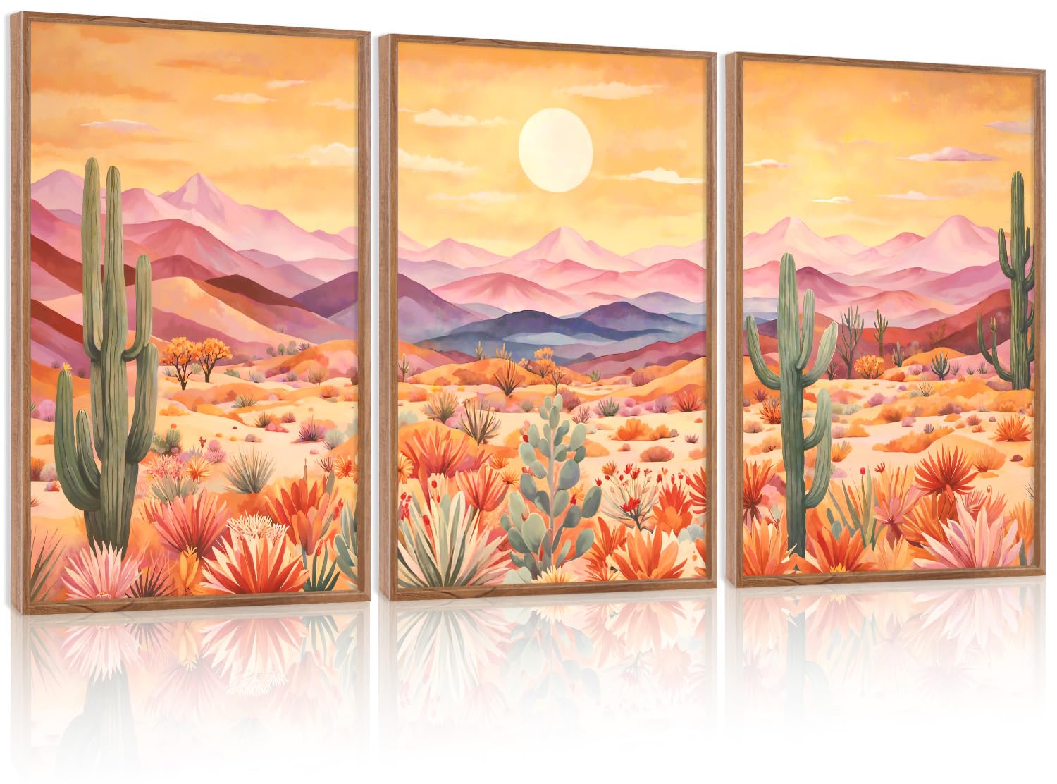 HOURIA Kunstdruck auf Leinwand, abstrakter Sonnenuntergang, Bergwüste, Kaktus, 40,6 x 61 cm, Vintage-Südwest-Landschaft, Wanddekoration, moderner Boho-Kunstdruck für Büro, Bauernhaus, Wohnzimmer, 3