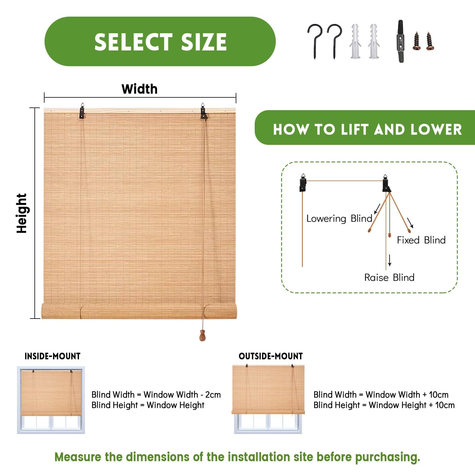Tenda A Rullo In Bamboo Naturale Tapparelle Avvolgibili Bamboo Esterno 45 50 60 110 120 140cm Cortina Di Bambù Tende Romane per Finestre Soggiorno Cucina Filtranti/Anti-UV/Traspiranti(W90xH120cm)