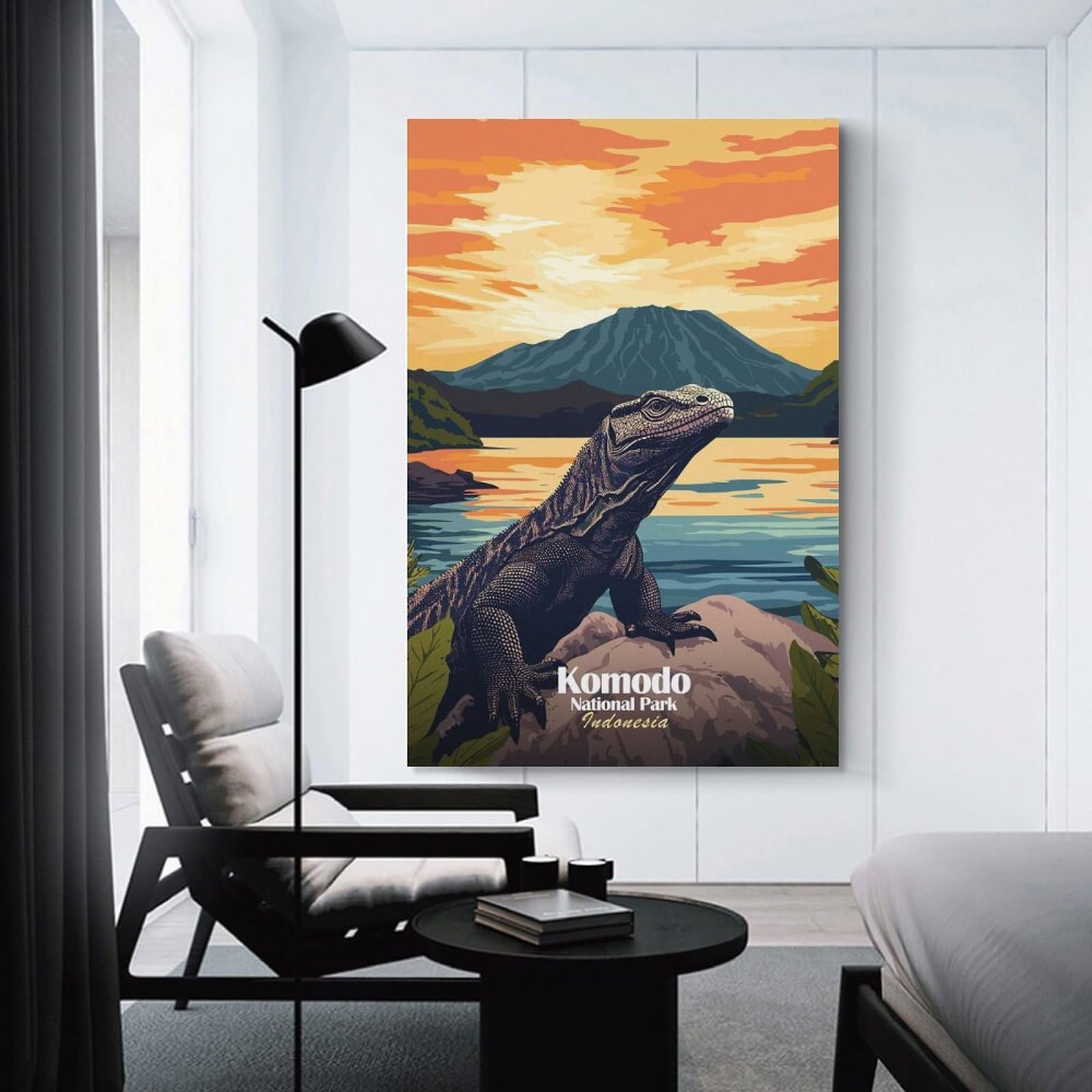 Junmoney Unframe-Style-6 Decorative Wall Artwork Komodo Dragon Sunset, 20X30inch(50X75cm), For New Homes, Bedrooms Or Workspaces, Canvas Artwork With Gifting Potential