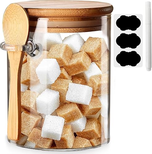 Spice Jars, Overnight Oats Containers with Airtight Lid and Spoon, Decorative Kitchen Canisters Set, Glass Storage Containers for Coffee, Tea,