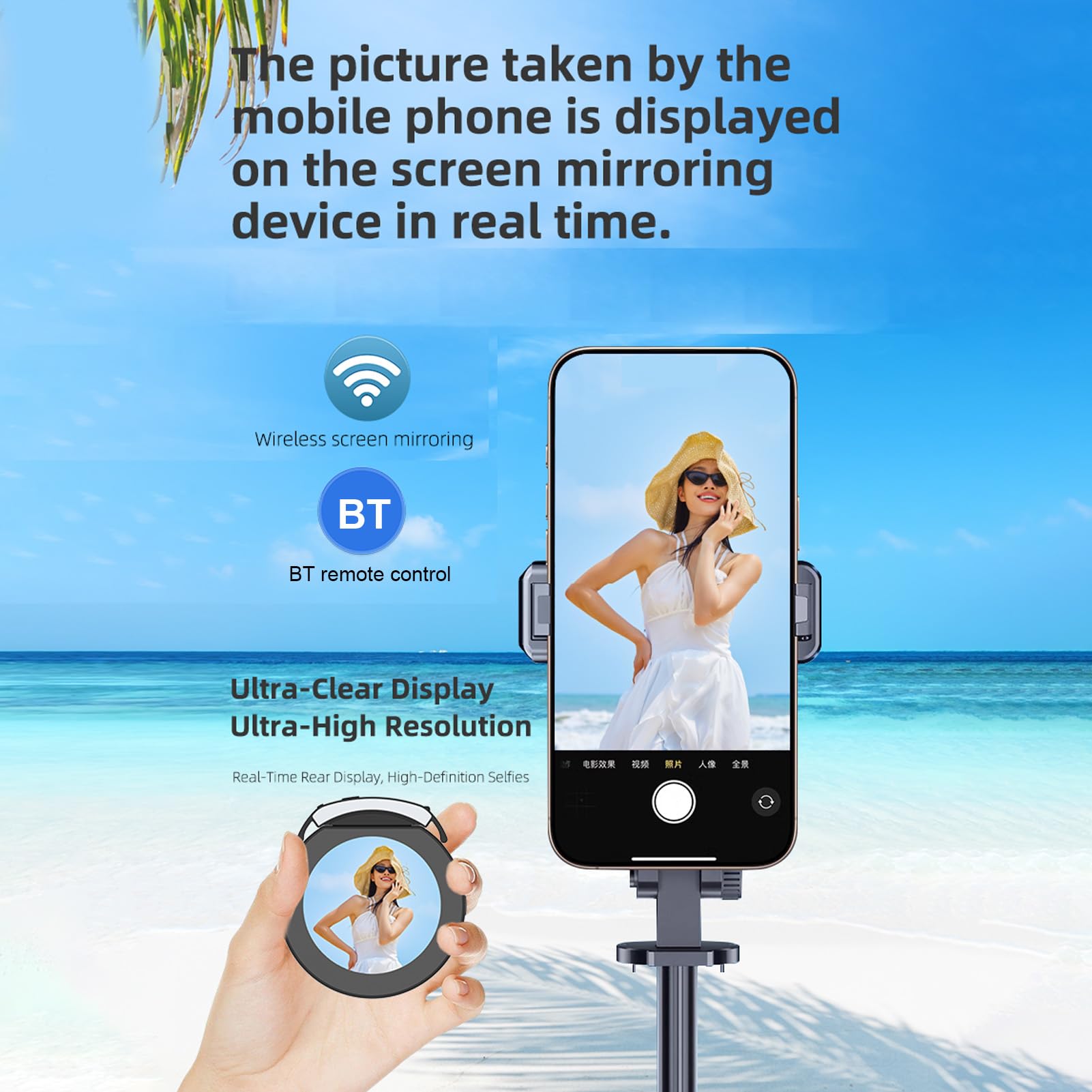 Fockety Telefon Magnetyczny Ekran Selfie Selfie, 2.1in Telefon Selfie Monitor Screen Bezprzewodowy BT Pilot Pilot za pomocą Tylnej Kamery na żywo do Selfie Vlog