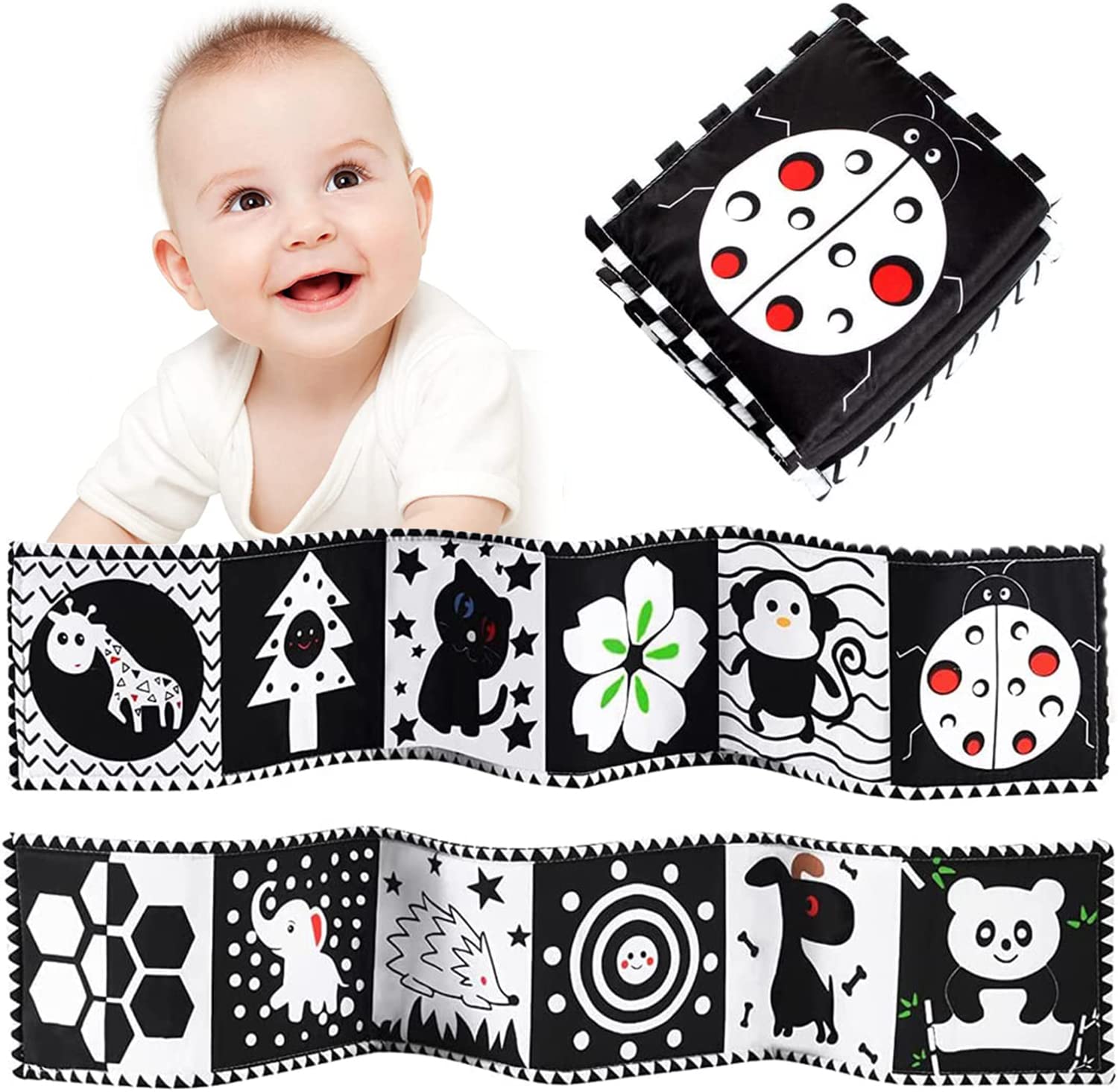 AM ANNA Black and White High Contrast Soft Book,Infant Tummy Time Toys,Three-Dimensional Can Bitten and Tear Not Rotten Paper 0-3 Y Baby Toys