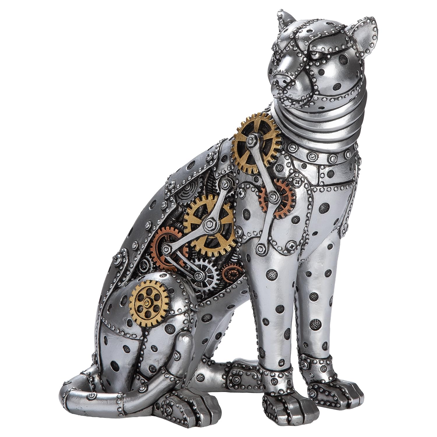GILDE Steampunk - Figura de Leopardo (Resina, 25 x 19 cm), diseño de Engranajes, Color Plateado