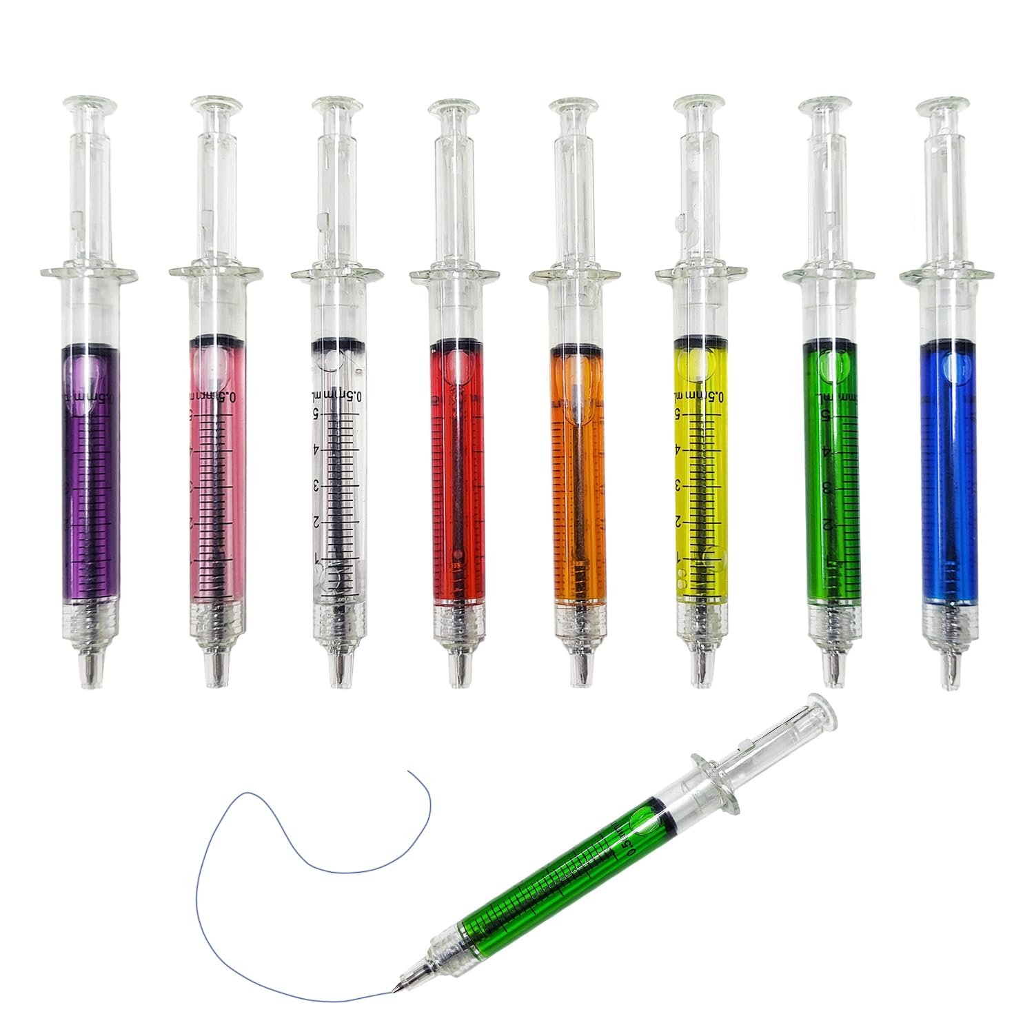 DUINIU 8-Pack Mixed Color Injection Pens With Black Ink, Syringe Shape, Doctor and Nurse Pen Set, Novel Creative Stationery