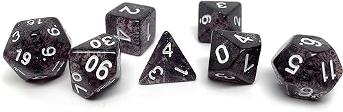 Miniatura 3 de Juego de dados poliédricos Glitter and Sparkle - Juego de 7 piezas con un D20, D12, D10, D8, D6, D4 y D00 (negro brillante con fuente blanca)