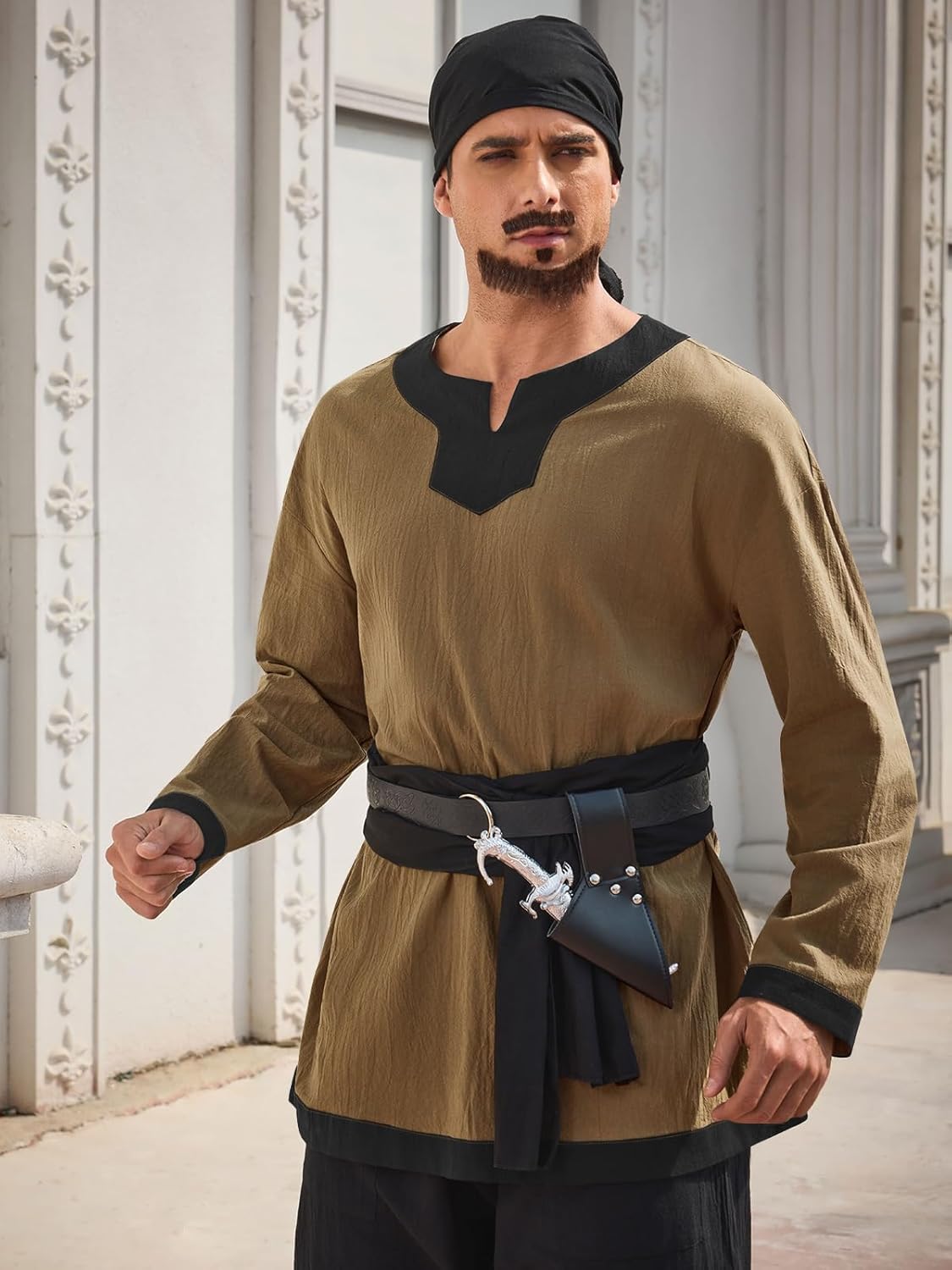 Runcati Mens Medieval Knight Tunic Renaissance Viking Pirate Shirts Warrior LARP Halloween Costume Tops - Image 2
