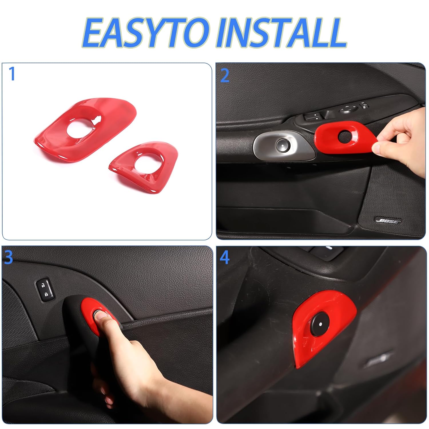 Car Door Switch Cover Trim Compatible with Chevy Corvette C6 2005-2013, Interior Door Release Bezel Switch Button Trim Accessories (Sports red)