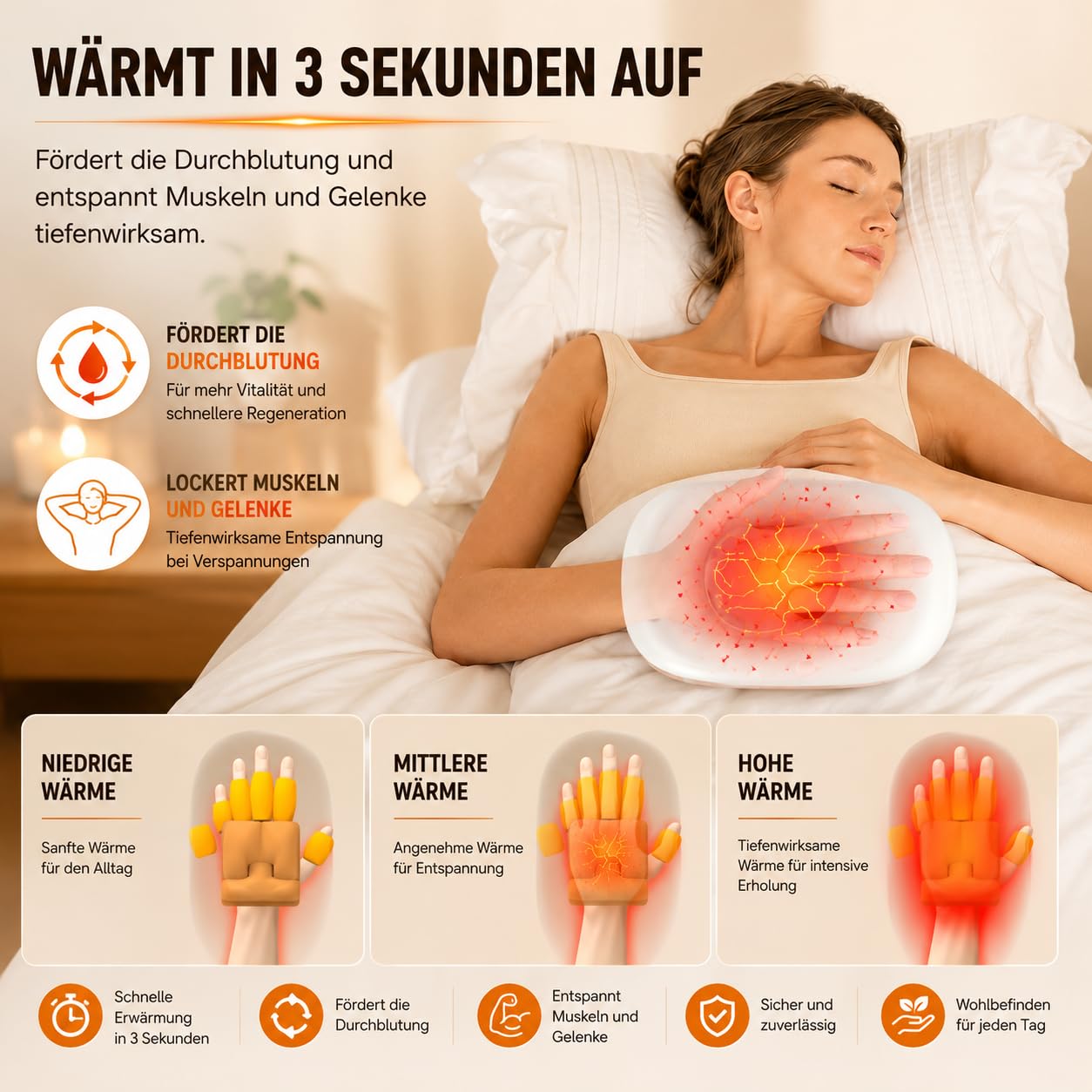 MoCho® Handmassagegerät mit Wärmefunktion – Elektrisches Massagegerät für Hände mit Luftdruck-Kompression, Airbag-Zonenmassage, 4 Modi, 5 Intensitätsstufen, 3 Heizstufen, kabellos & tragbar