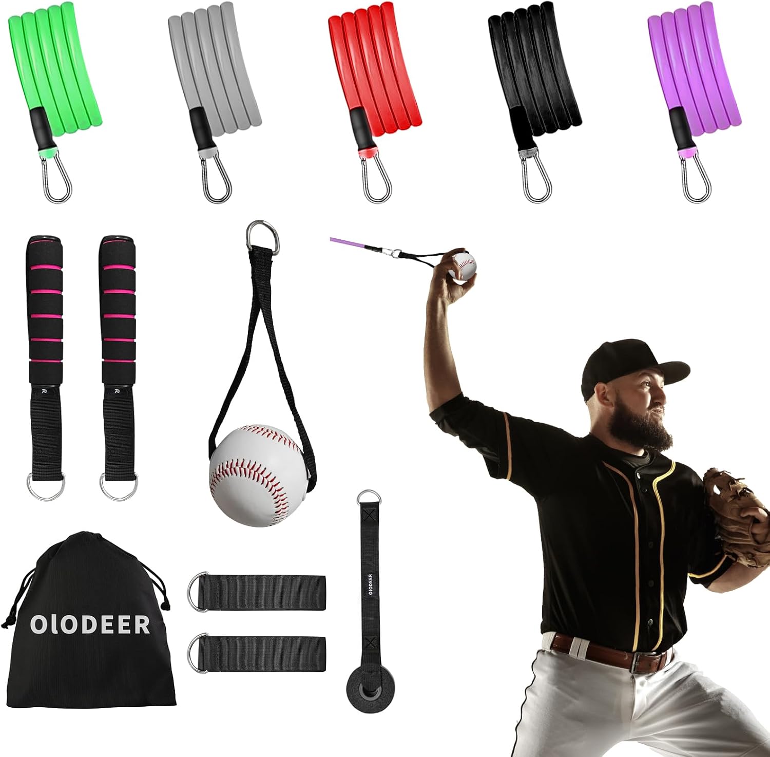 Baseball & Softball Resistance Bands - High Elasticity Arm Trainer with Interchangeable Grips for Strength Training, Warm-Ups & Throwing Velocity for Baseball/Softball Training Equipment