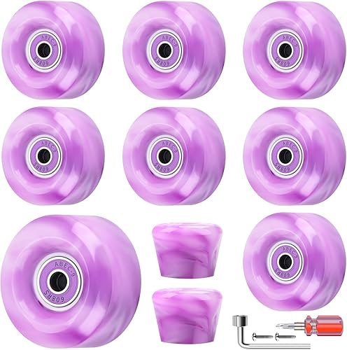 Nezylaf Paquete de 8 ruedas de 32 x 582.559 x 1.417in, 82A78A con rodamiento instalado y 2 topes para patinaje de doble fila, accesorios de repuesto