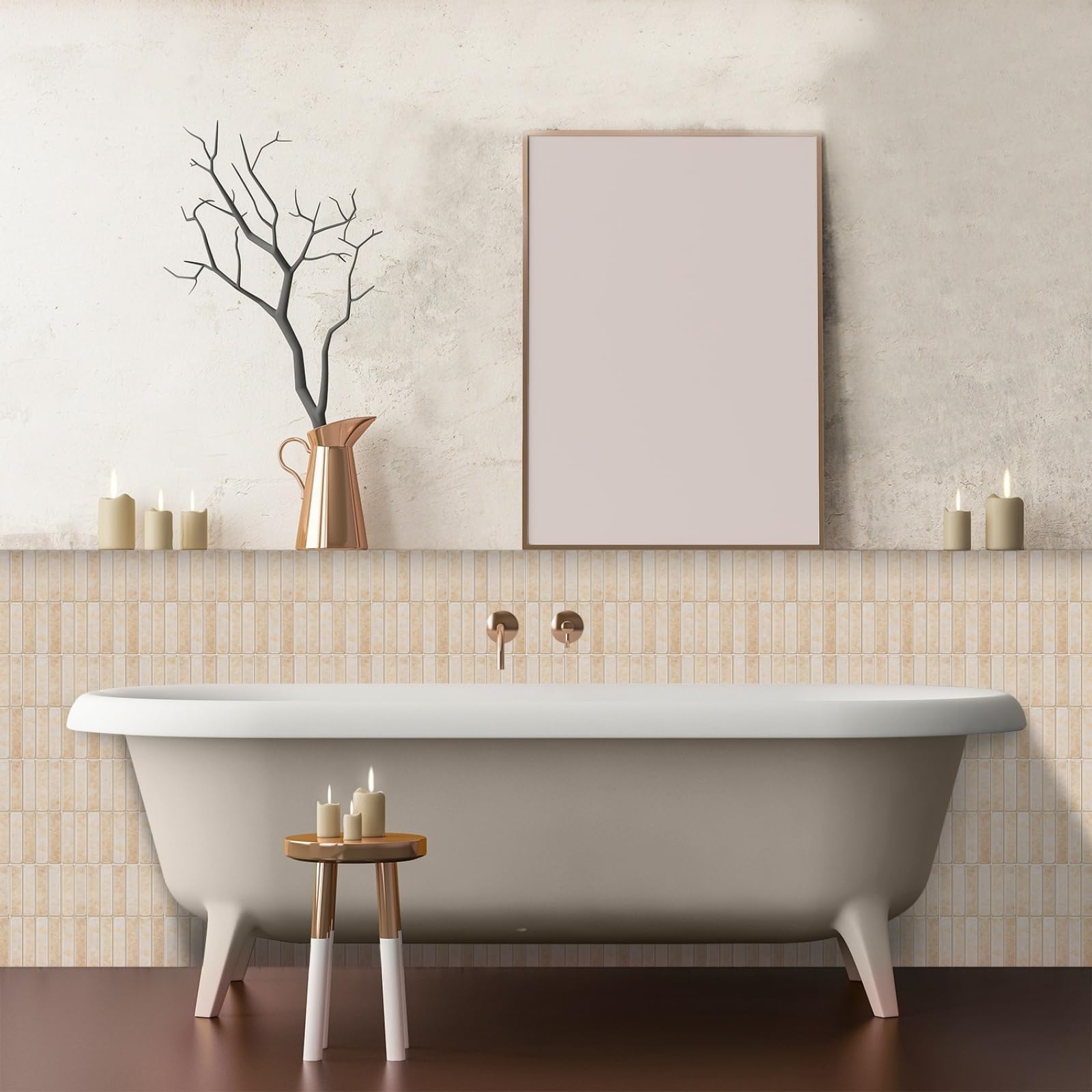 Piastrelle adesive Color Crema, autoadesive, in Vinile Impermeabile, Facili da Applicare e Rimuovere, Ideali per Decorare cucine e bagni. Adesivi per Piastrelle Resistenti all'olio