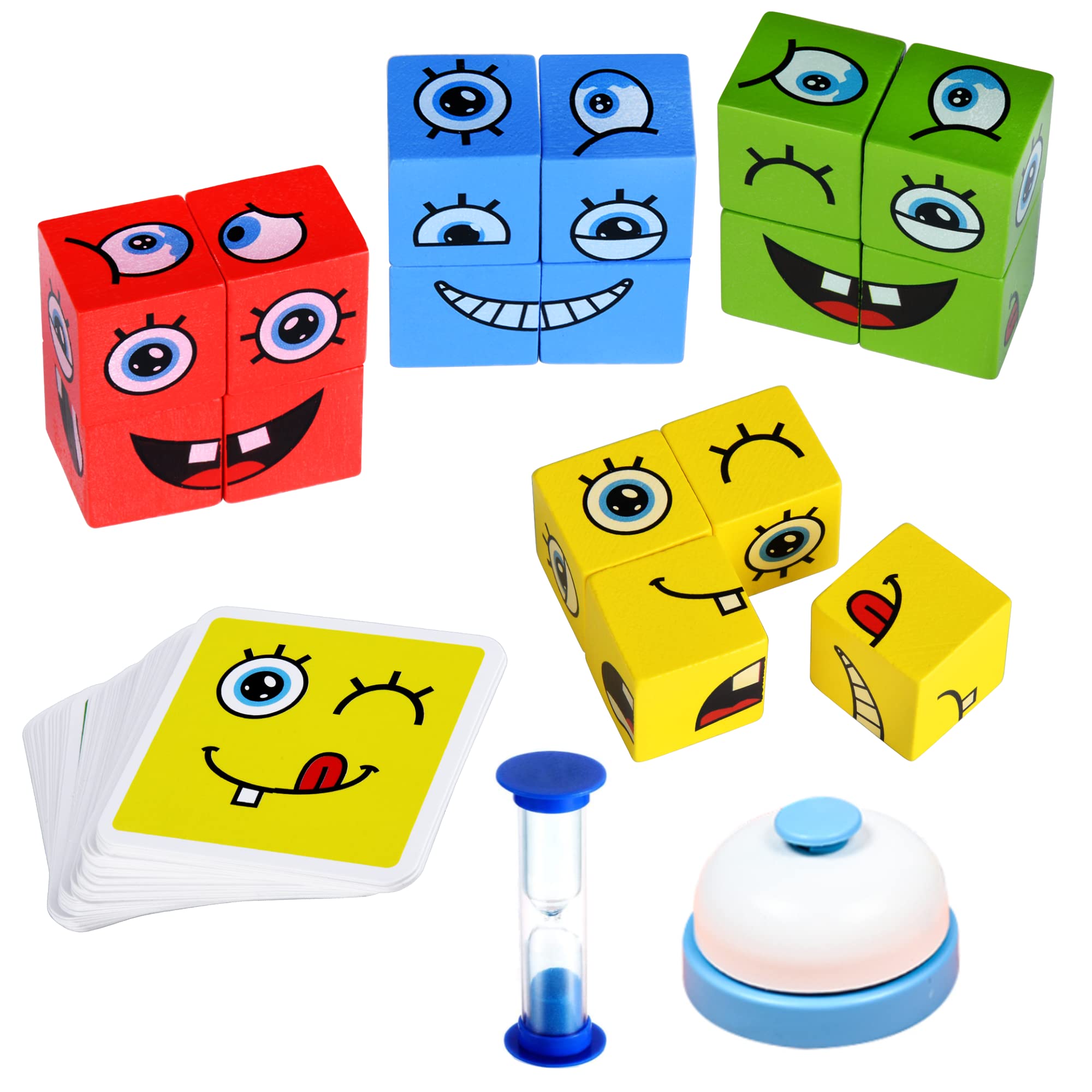 Amazon.com: ERUGI Wooden Expressions Matching Block Puzzle Educational  Games Montessori Toy for Kids Preschool Ages 3 Years and Up,Face-Changing  Cube Building Blocks (Large,with Bell and Timer) : Toys & Games