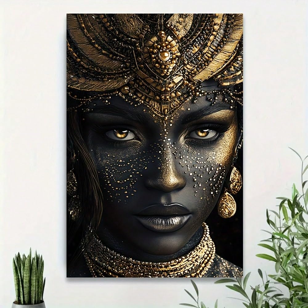 TZKBDMA Graceful African Women, Adorned With Golden Accents, Modern Living Room And Bedroom Wall Decoration(70x90cm/Without frame)