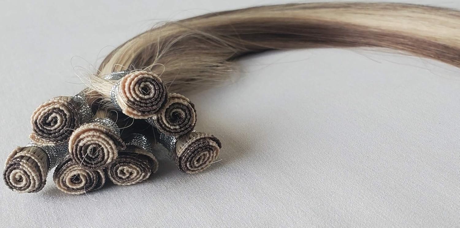 Hair Faux You 20" Hand-Tied Weft Hair, 8 Bundles, 100 grams, Soft Silky Straight,100% Human Remy Weft Hair Extensions #7/60 Ash Blonde With White Blonde (Slightly Golden)