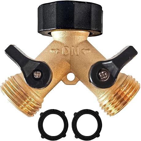 Hourleey 2-Way Brass Garden Hose Splitter