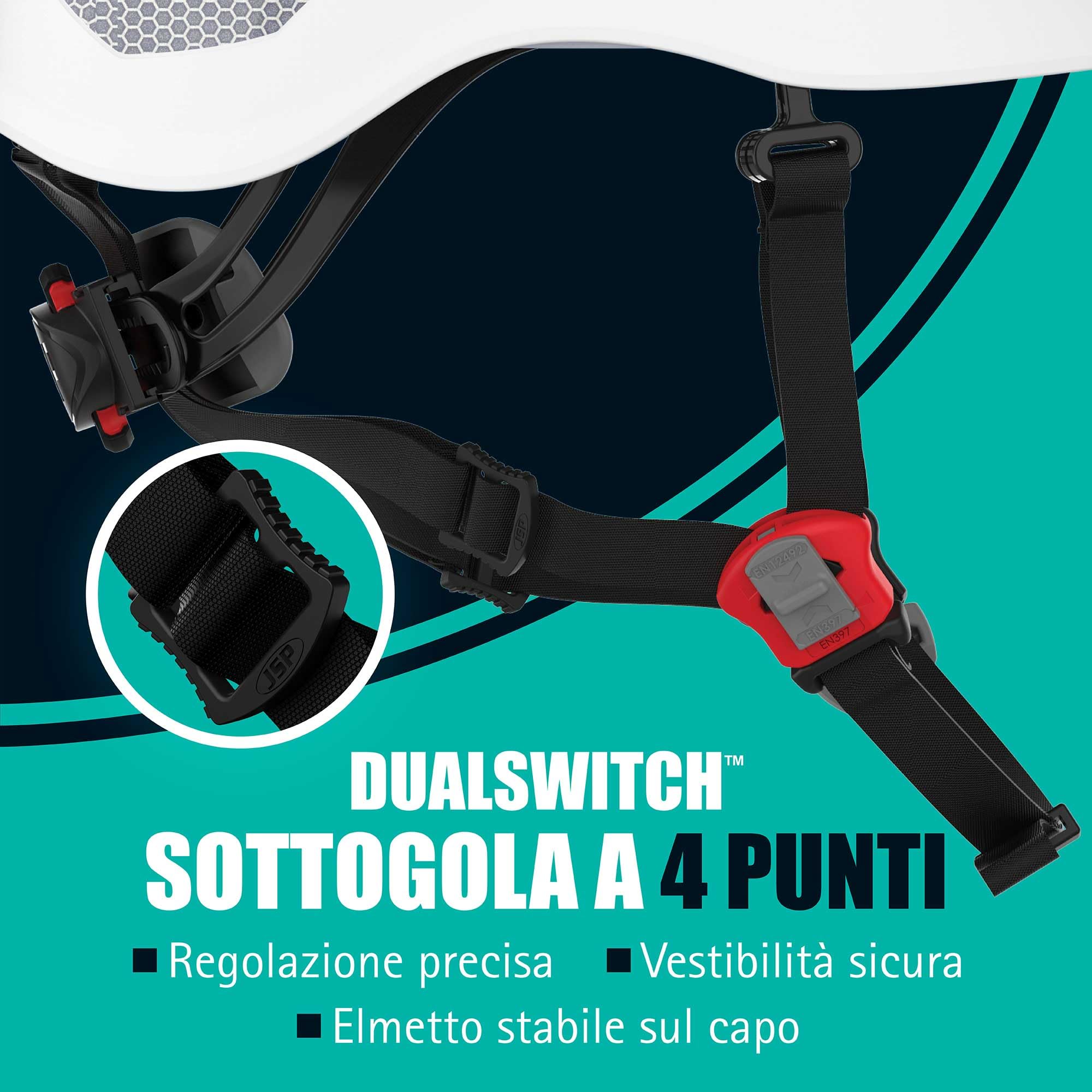 JSP EVO ALTA DualSwitch Elmetto Premium ABS Cantiere e Alpinismo, Bianco | Passa dalla protezione EN 397 industriale a EN 12492 per alpinismo. Guscio ABS. EN 50365 certificato.