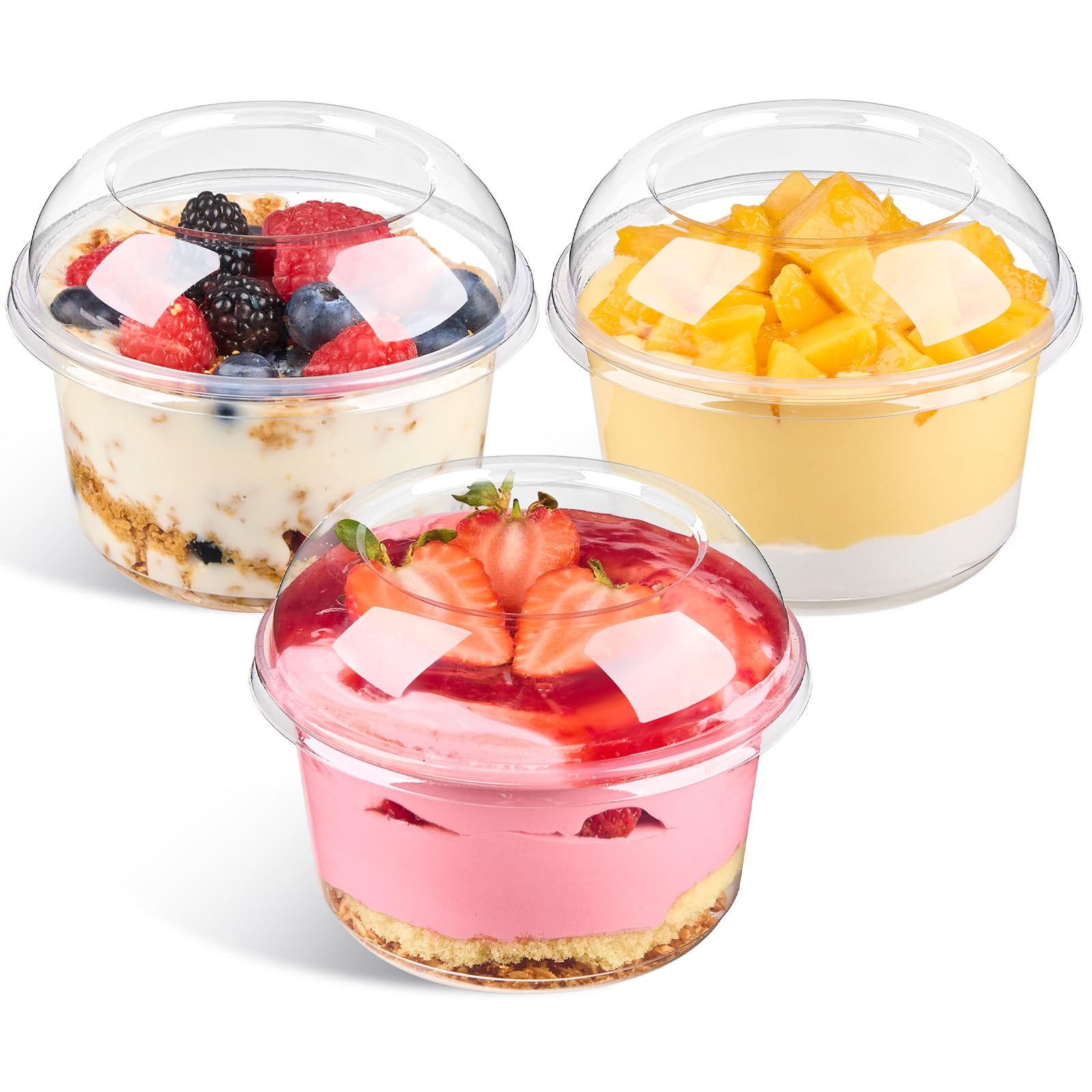 Qeirudu 16 oz Plastic Dessert Cups with Dome Lids, Acai Bowls, 50 Pack