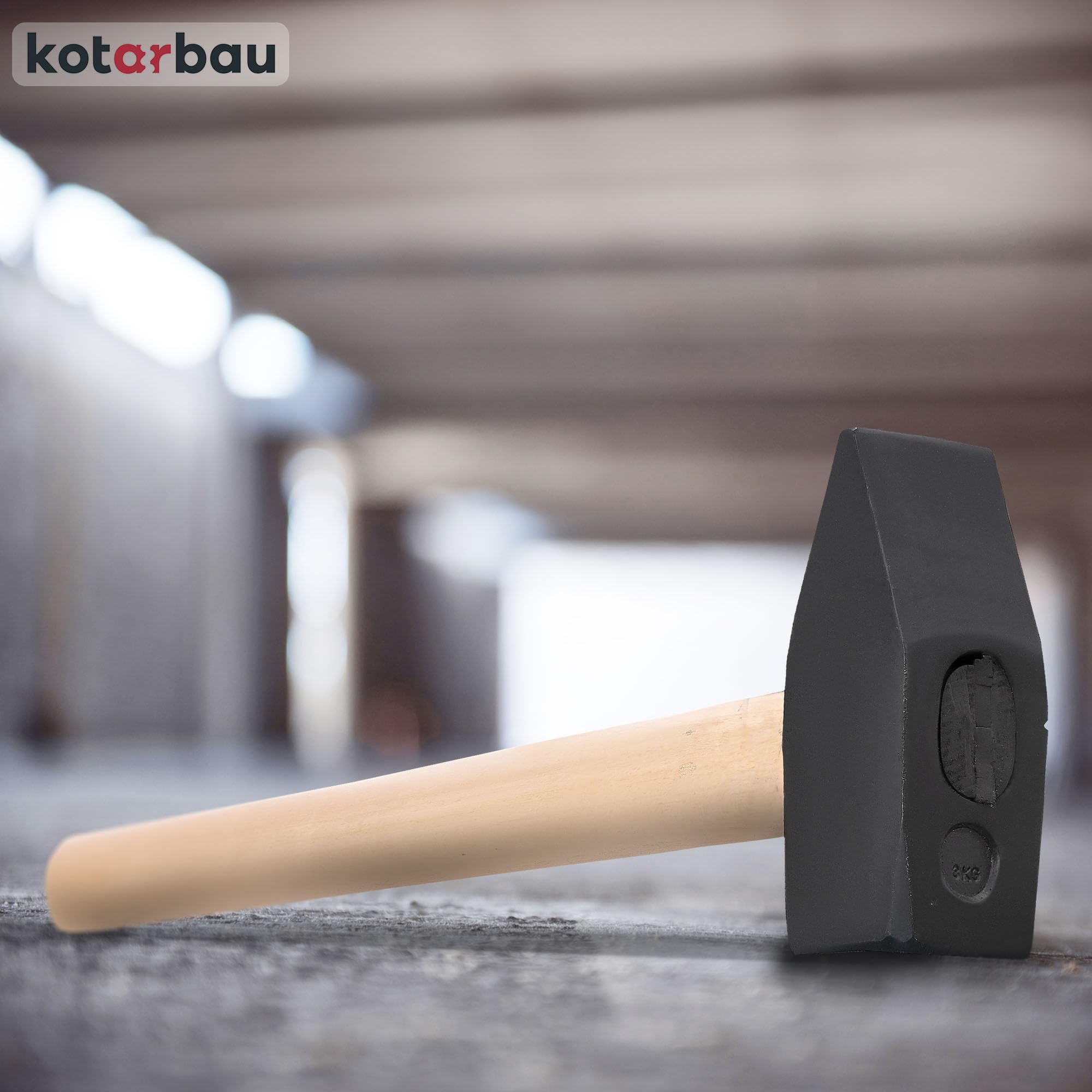 KOTARBAU® Martello - 3 kg - Acciaio - Mazzetta Muratore - Mazza Lavoro - con Manico in Legno - 50 cm - Ergonomico - Testa Robusta - Nero & Naturale