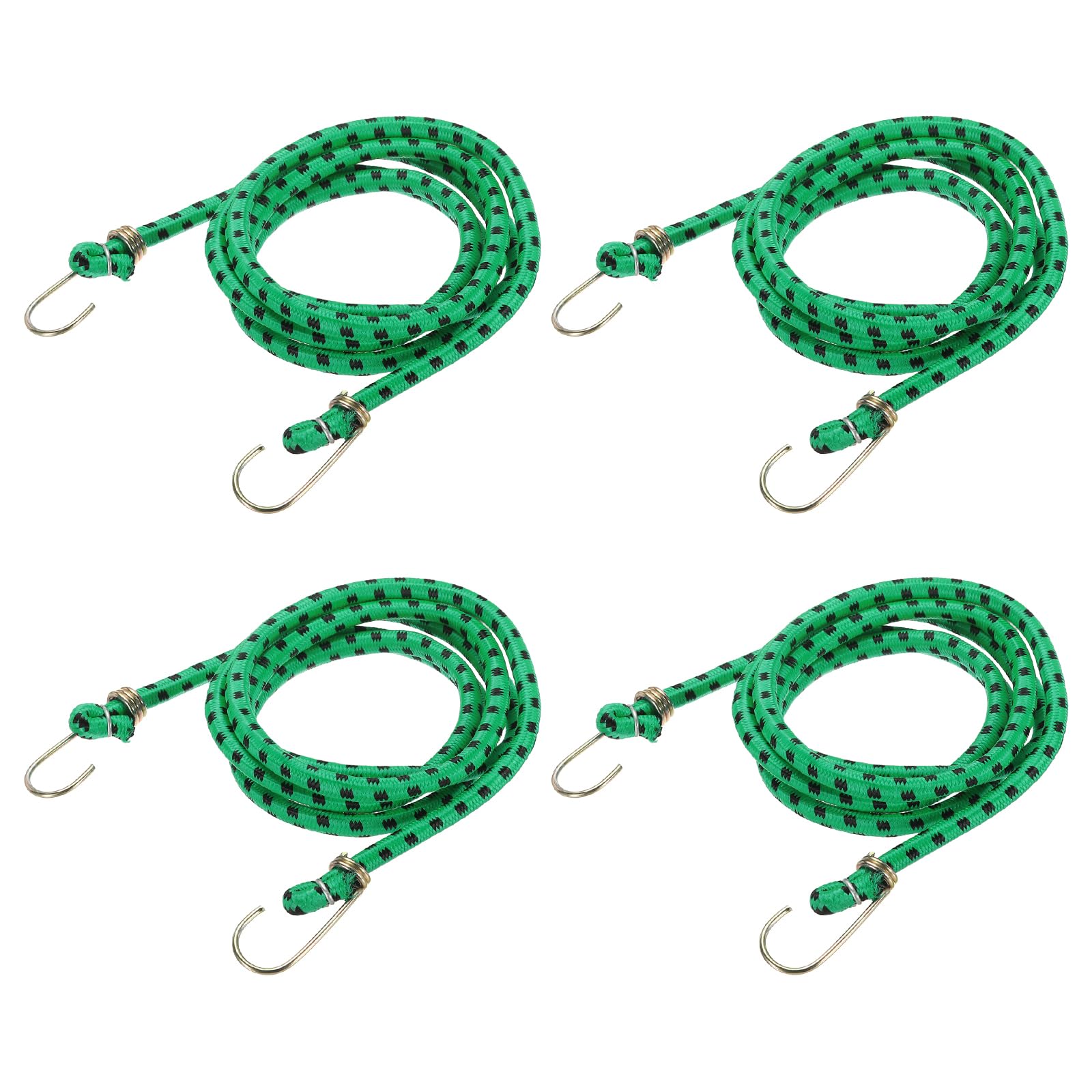 PATIKIL 1 m x 10 mm Marine Grade Bungee Cord with Hooks, 4Pcs Rubber Heavy Duty Outdoor Elastic Straps Kayak Stretch String Rope for Securing Luggage Moving Cargo, Green