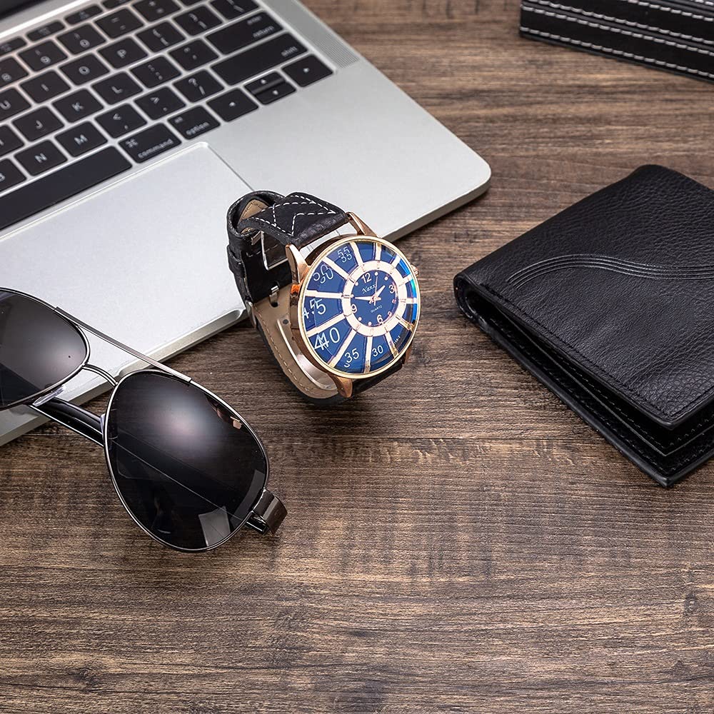 HMTE Business Casual 3 pz/Set Set Regalo da Uomo Orologio Squisito Occhiali da Sole Cintura in Pelle Set Regali per Gli Uomini Fidanzato papà