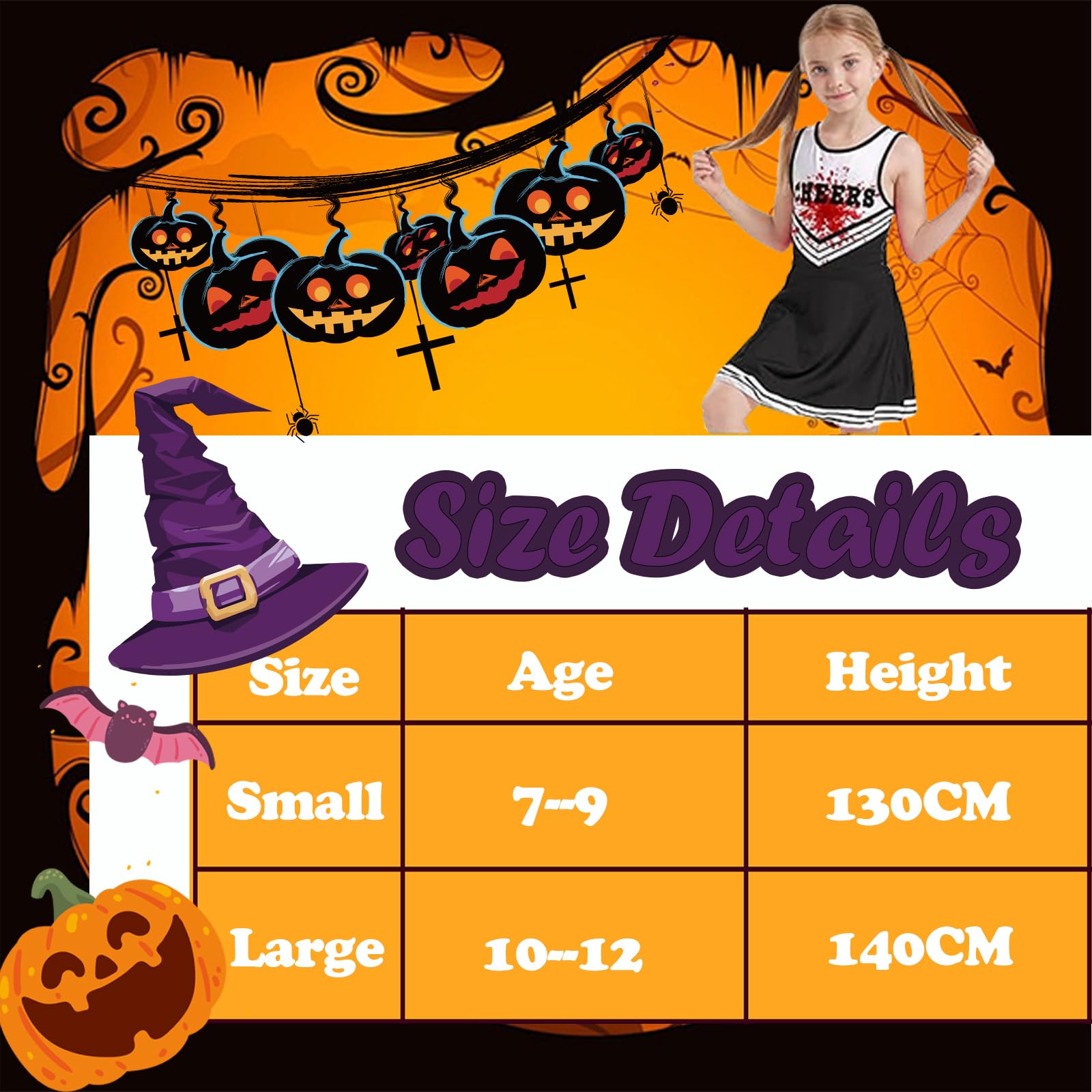 PXDUCN Zombie Cheerleader Costume, Halloween Costumes, 8 Pcs Cheerleader Dead Outfit Party - Image 3