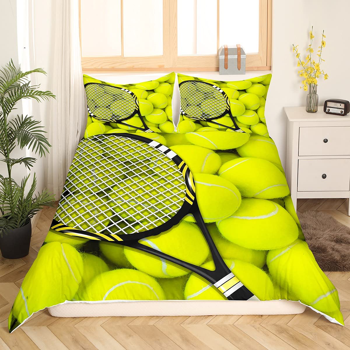Adult duvet cover, king size tennis duvet cover, children’s boys and girls teenager bedding set, children’s dormitory living room bedroom decoration, green tennis, sports style