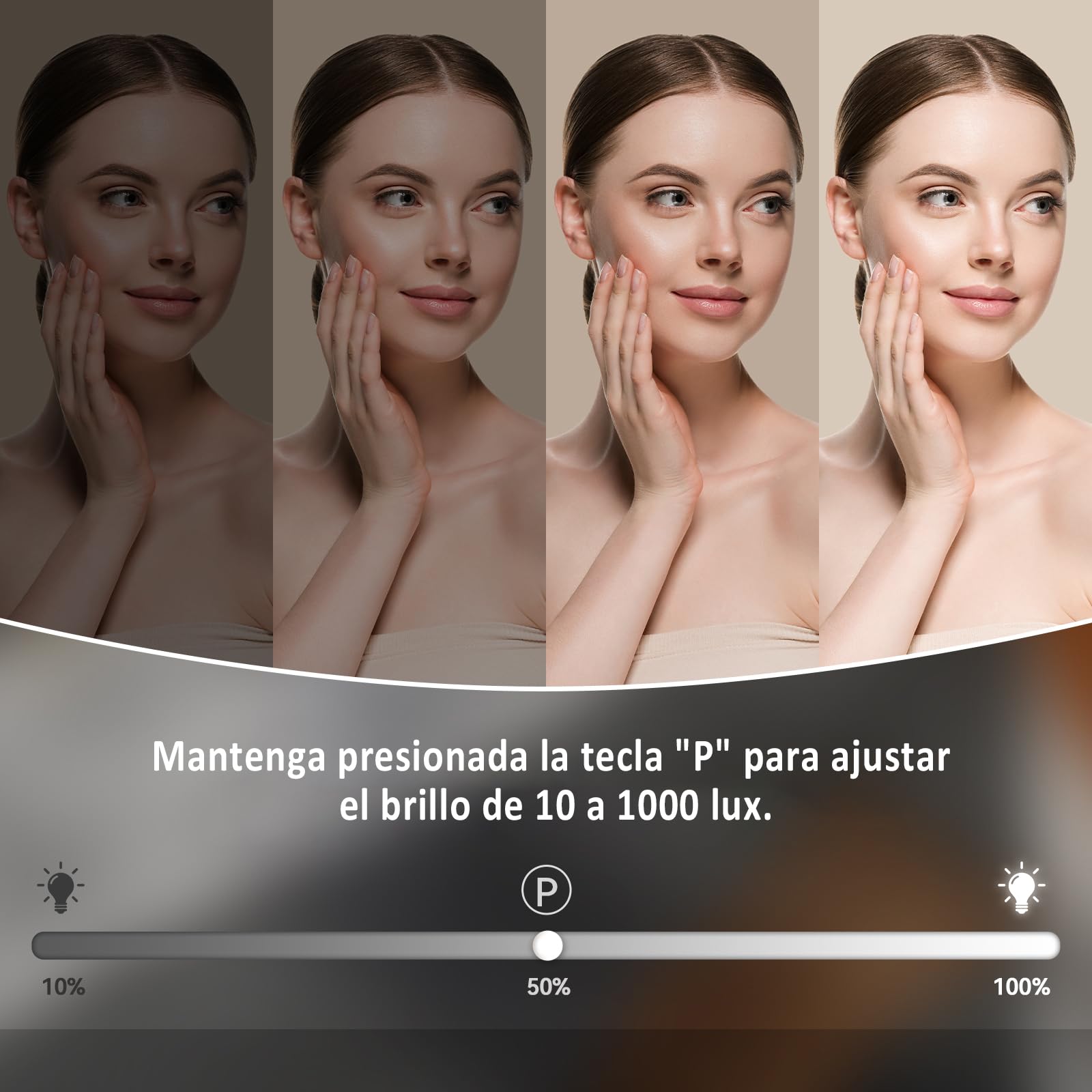 YU YUSING Hollywood Espejo Maquillaje con Luz, 50x48cm, 3 Modos Iluminación Regulables, Espejo Tocador Rondo, Espejos de Mesa, USB, 10x, Vanity Mirror Tocador Dormitorio, Controles Táctiles, Blanco