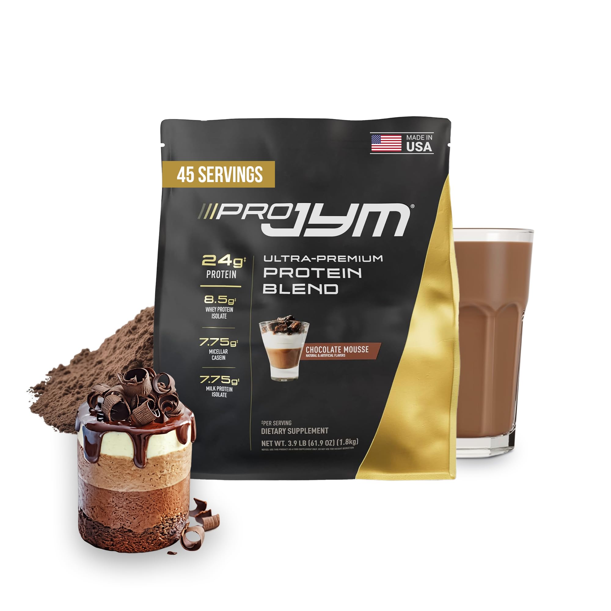 Pro JYM Chocolate Mousse Protein Powder - Whey Protein Isolates, Casein, & Milk Protein, Lean Muscle Building for Men & Women, JYM Supplement Science, 45 Servings