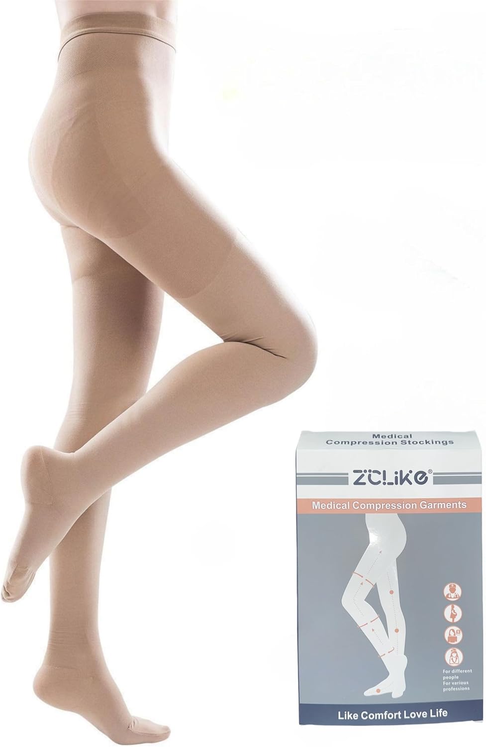 ZCLIKE® Medical Compression Pantyhose Closed Toe Stockings for Women&Men 20-30mmHg All-Season Comfort Advanced Support for Varicose Veins Edema DVT Plus Size