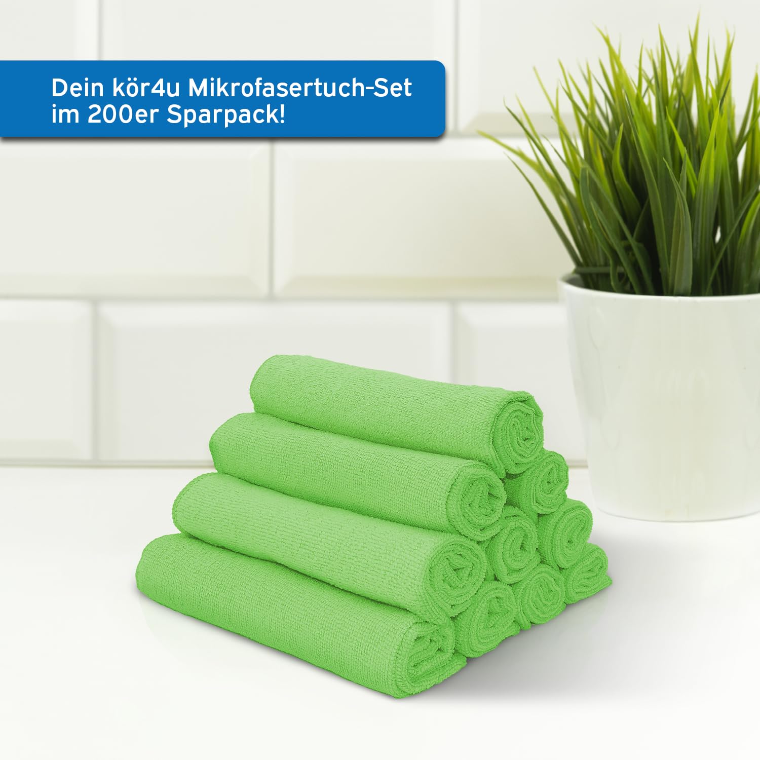 kör4u 200 panni in microfibra verde, 40 x 40 cm, 300 g/m², panni per la pulizia della cucina, del bagno, della pulizia dell'auto, panno lucidante, assorbente, lavabili a 60 °C