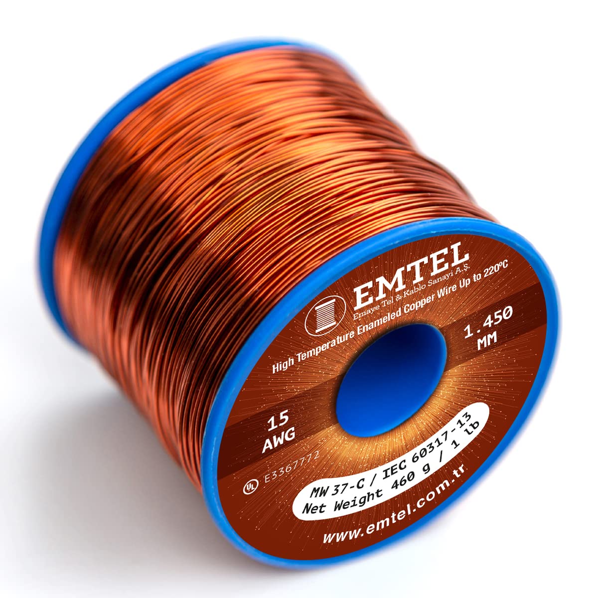 Emtel 15 AWG - 1 lb (101 feet) 99.9% Pure Copper Wire, Enameled Magnetic Wire for Motor, Transformer, Magnetic Coil, & Electroculture Gardening, Winding Magnet Wire - 220°C (428°F) Thermal Class