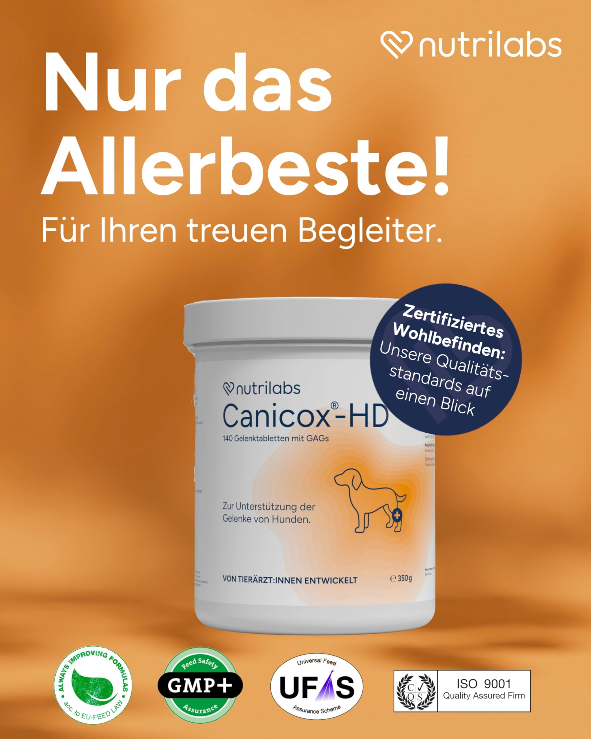 NutriLabs Canicox-HD Gelenktabletten für Hunde 140 Stk. - mit MSM, Chondroitin, Hyaluronsäure, Glucosamin & Teufelskralle - Gesundheitsprodukte für Hunde - Nahrungsergänzungsmittel Hund