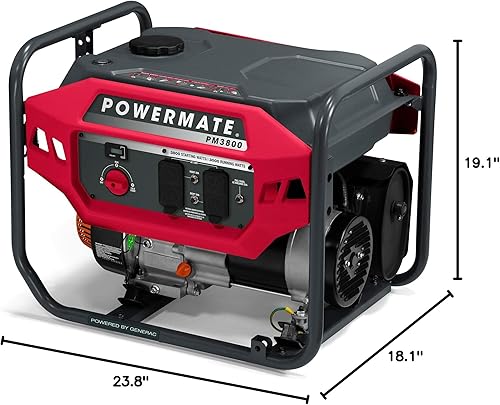 Miniatura 3 de Powermate PM3800 - Generador portátil de marco abierto a gas de 3,800 vatios, rendimiento ultra silencioso, ideal para el hogar, camping, RV y