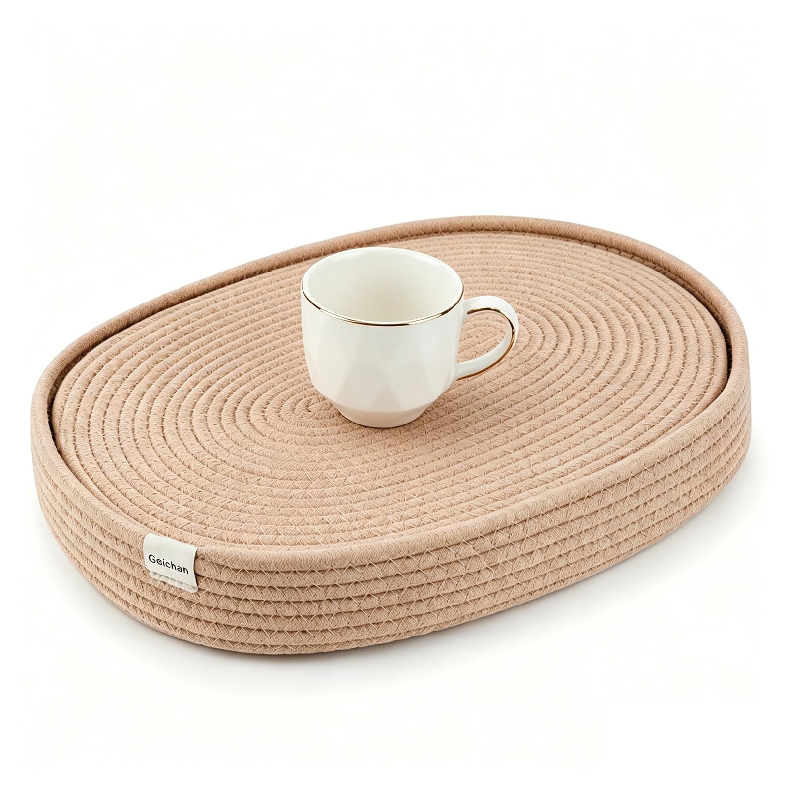 Handmade Boho Placemats Set of 6 Oval – Natural Woven Cotton Farmhouse Table Mats for Dining Table, Fall, Halloween, Thanksgiving, Christmas (Brown, Oval 16 * 12)