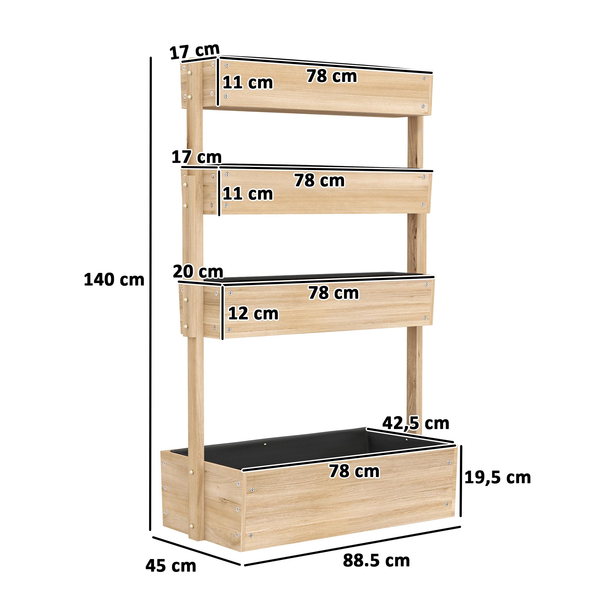Outsunny Jardinière Surélevée en Bois avec 4 Étages, Doublure, Bois Naturel | Escalier de Fleurs, Trous de Drainage, pour Terrasse, Balcon et Jardin